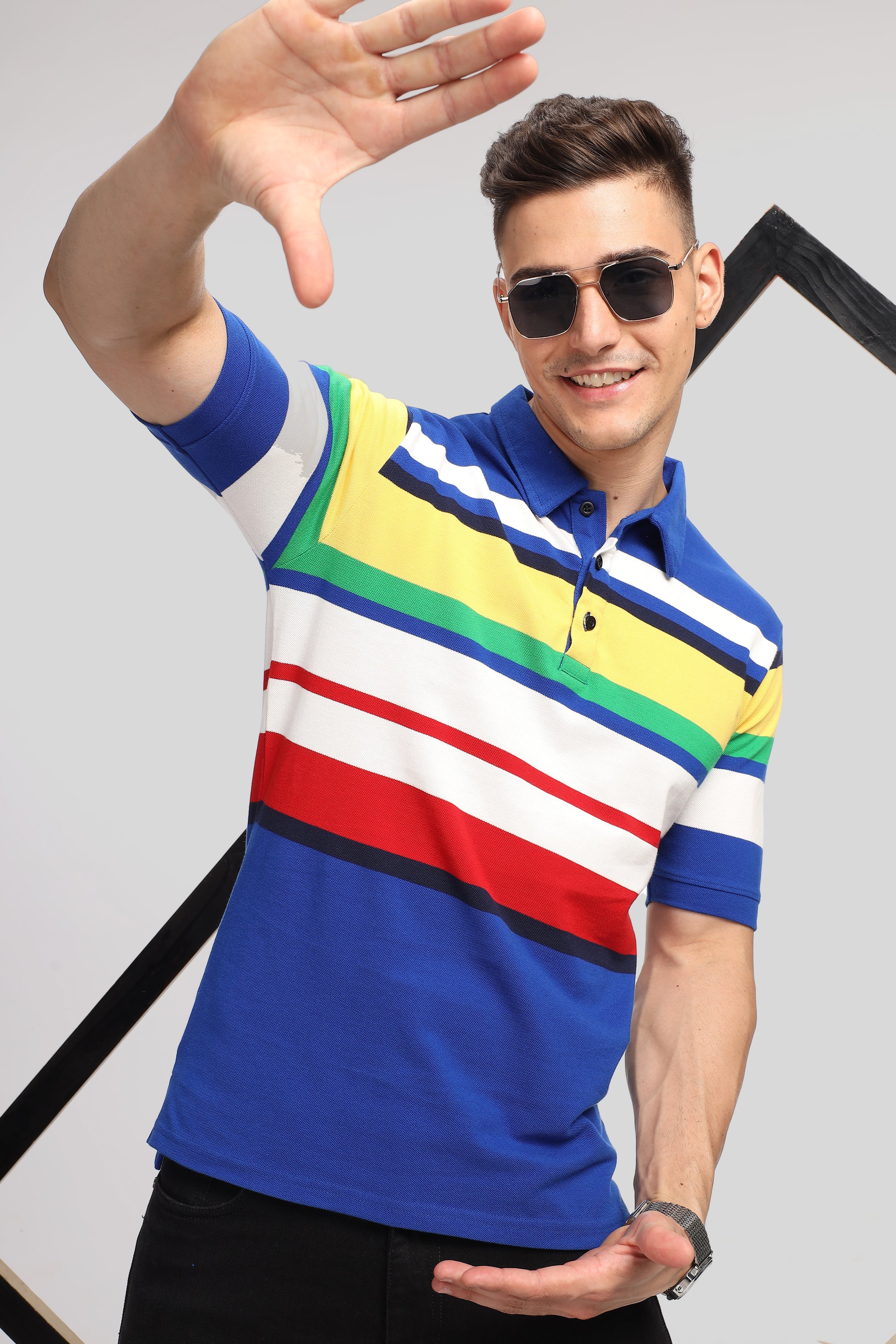 Blue Color Block Polo T-Shirt