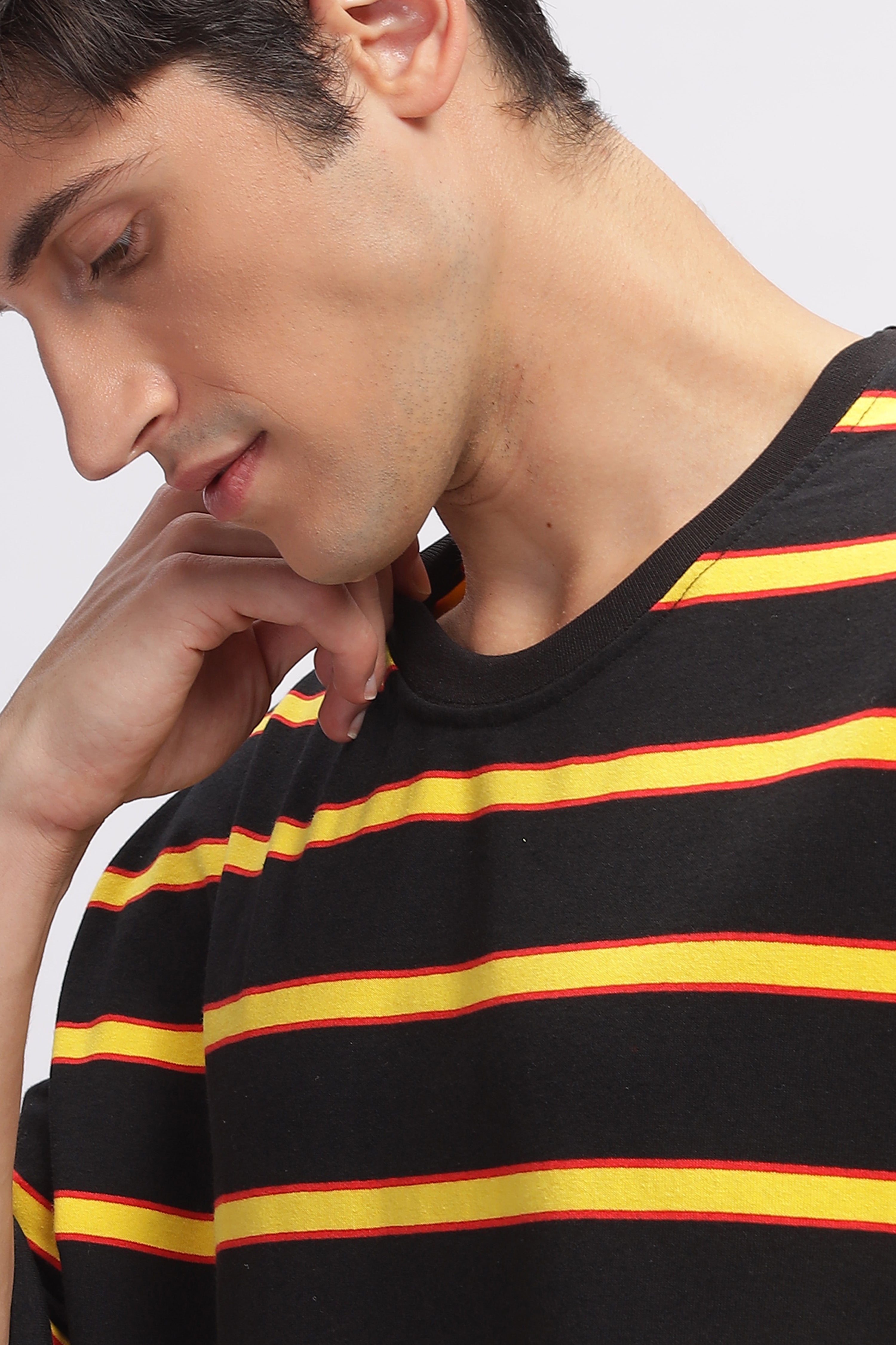 Black Oversized Striped Cotton Knit T-Shirt