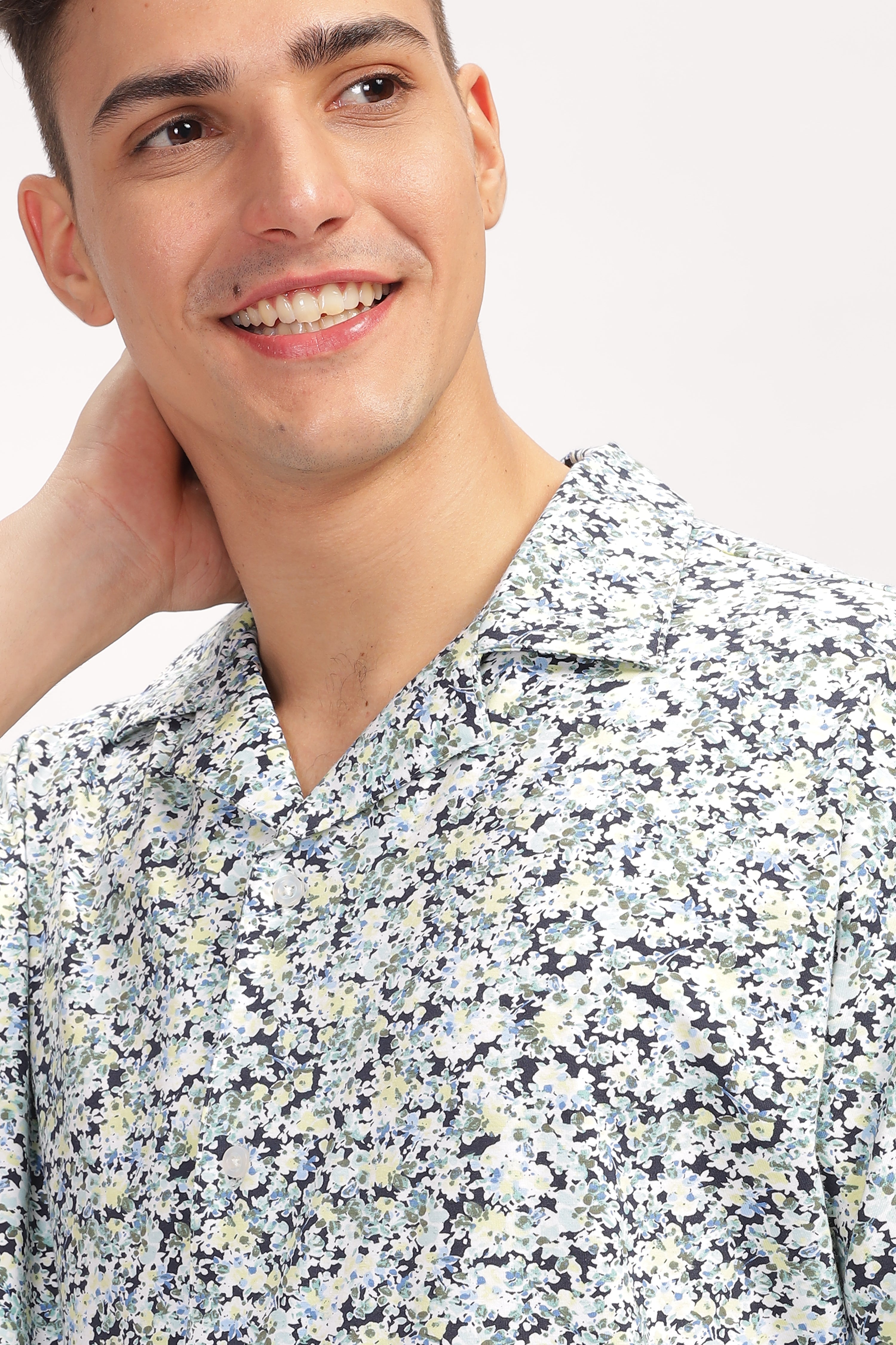 White Floral Revere Collar Shirt