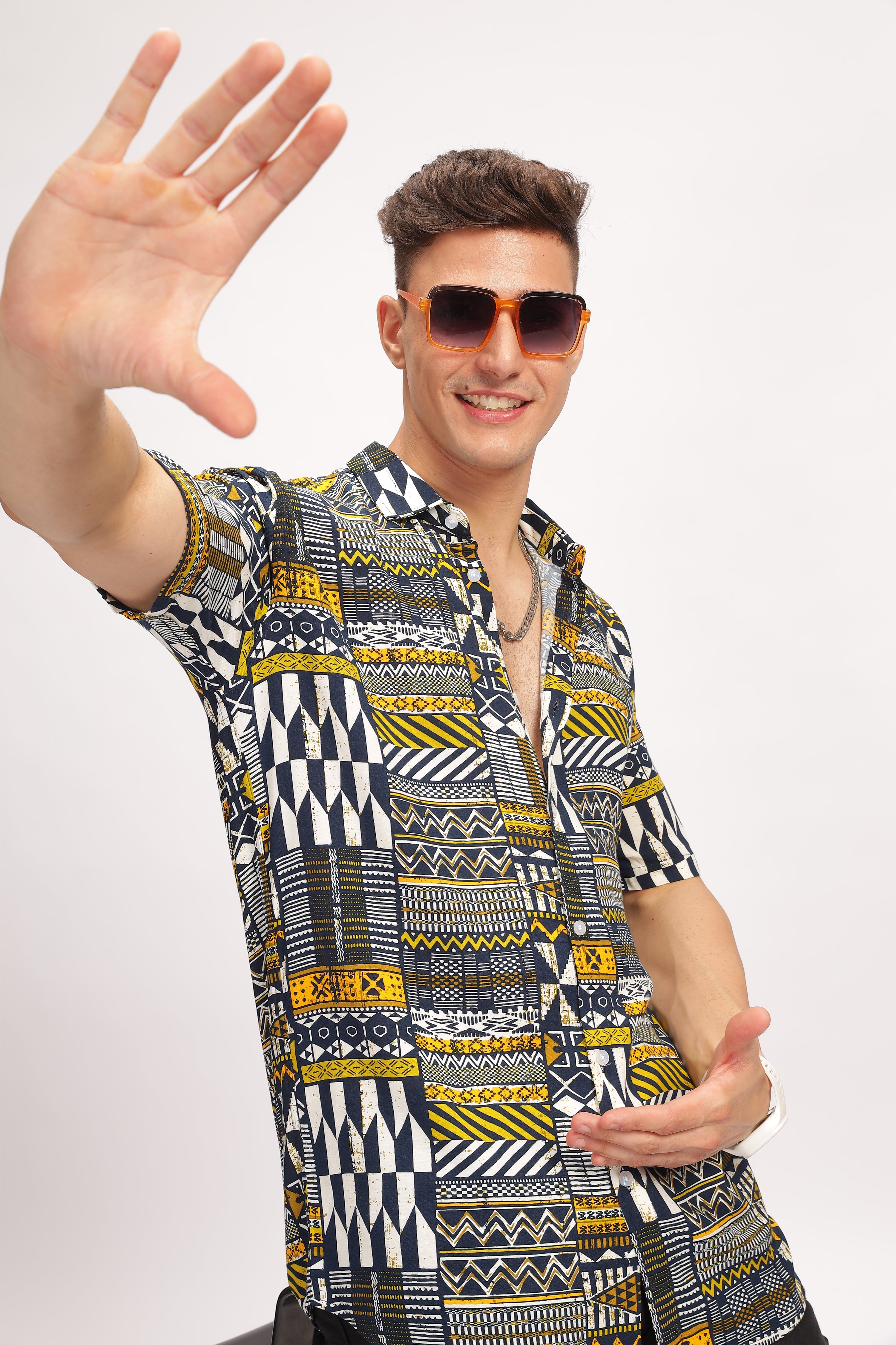 Grey Abstract Oversized Printed Shirt