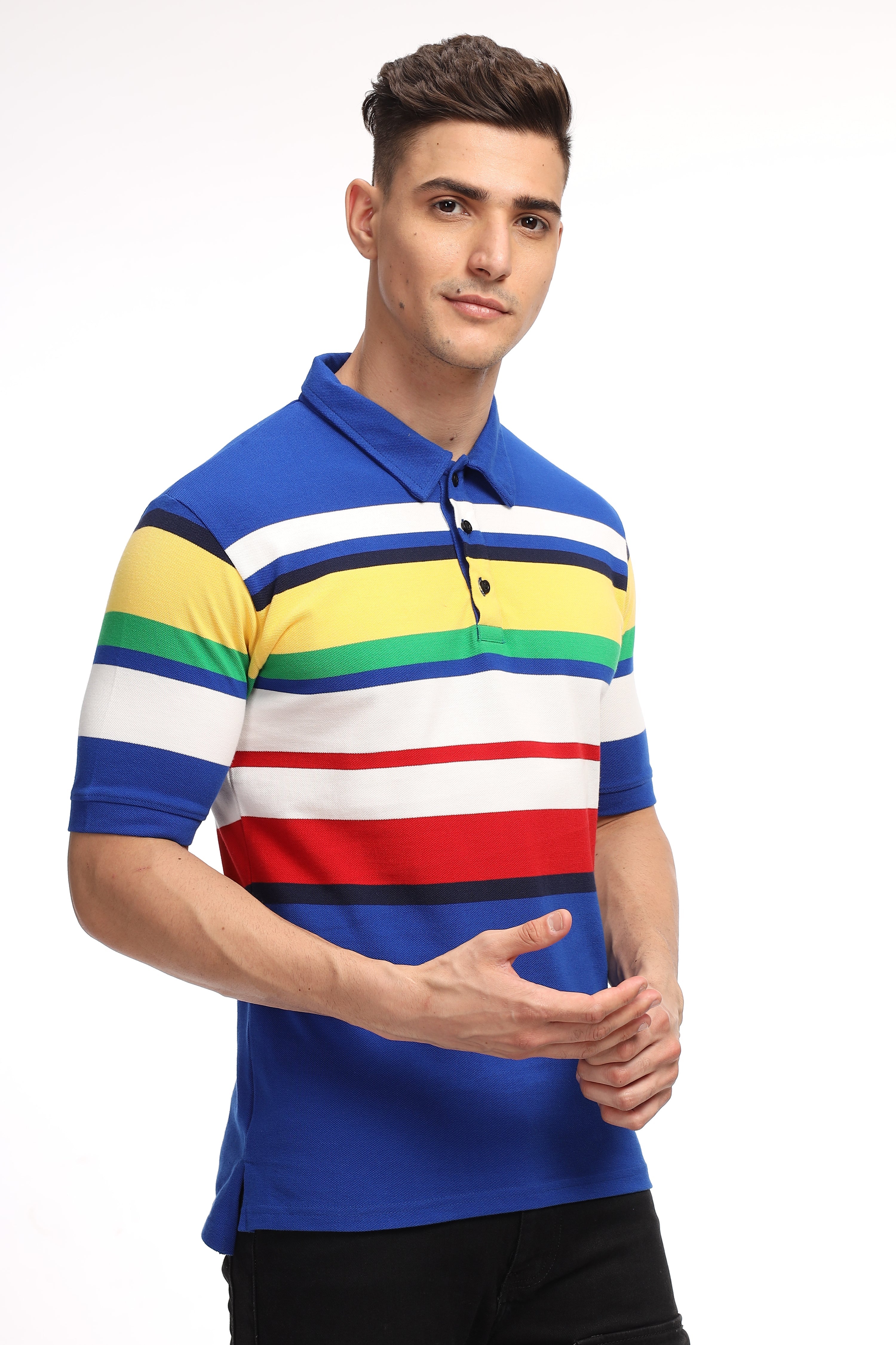 Blue Color Block Polo T-Shirt