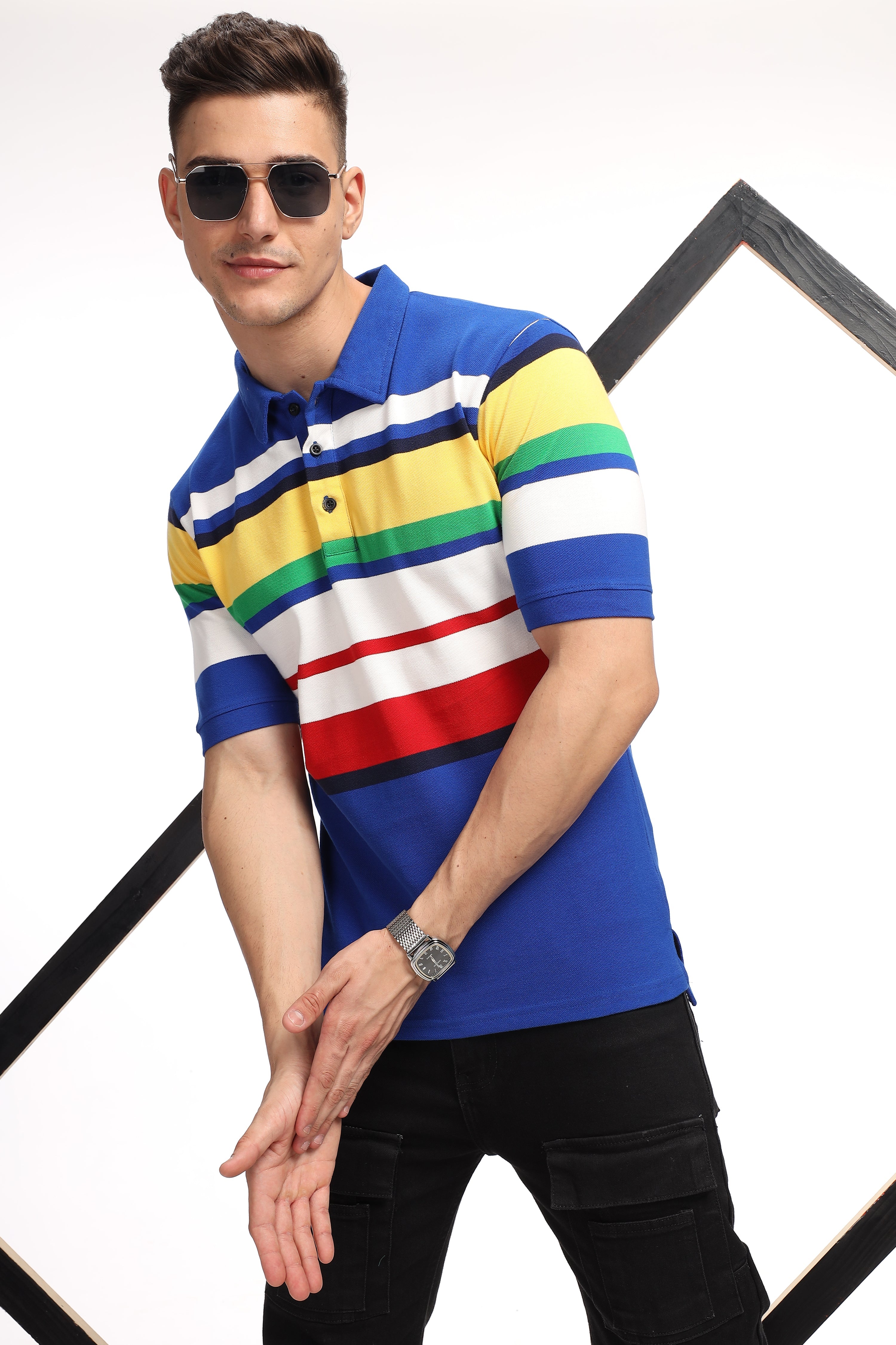 Blue Color Block Polo T-Shirt
