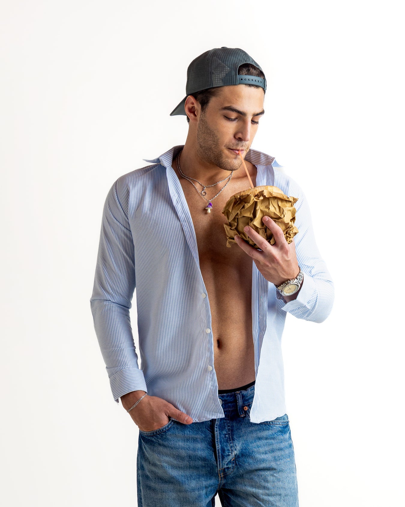 Blue Striped Full Sleeve Cotton Shirt