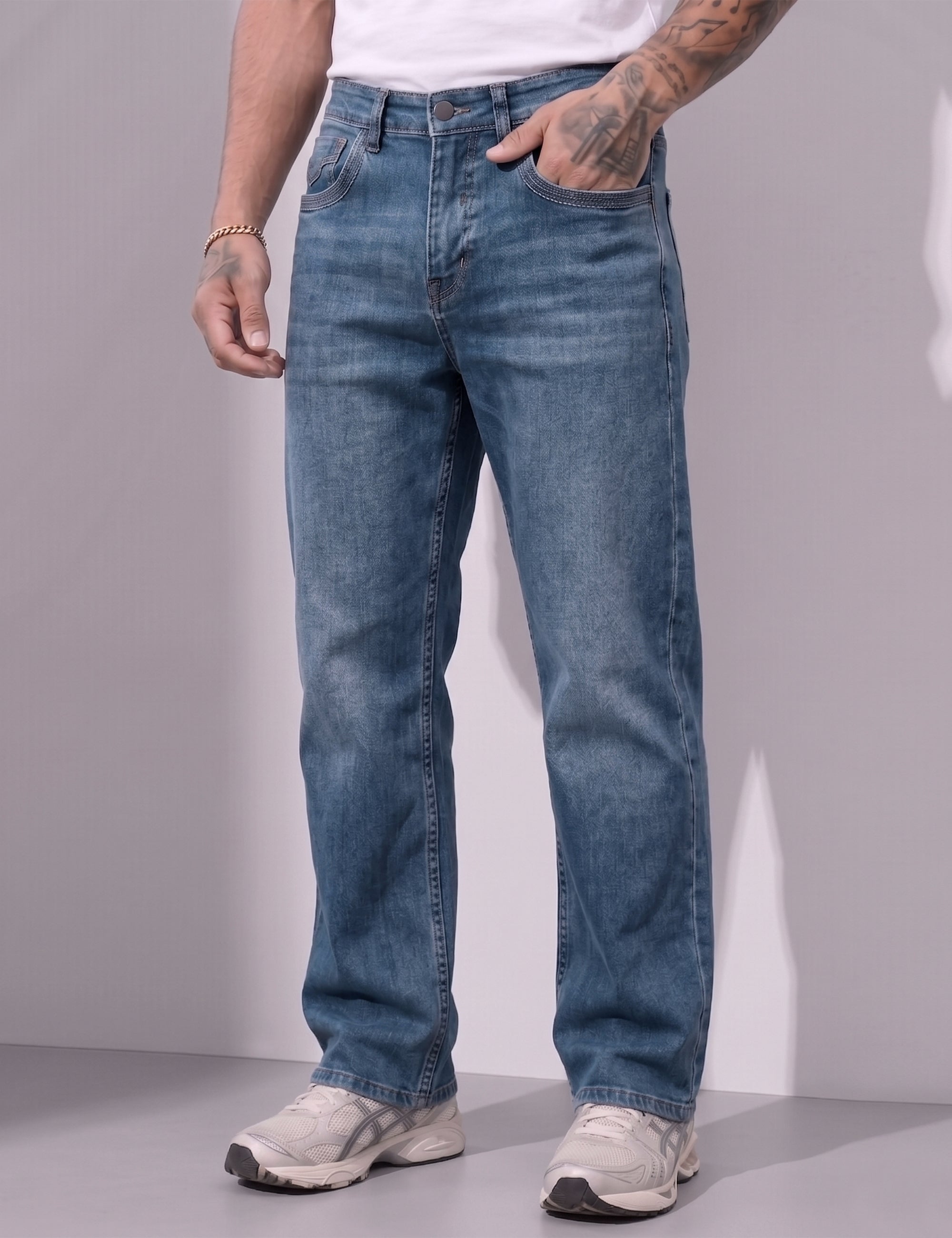 Light Blue Straight Fit Denim Jeans