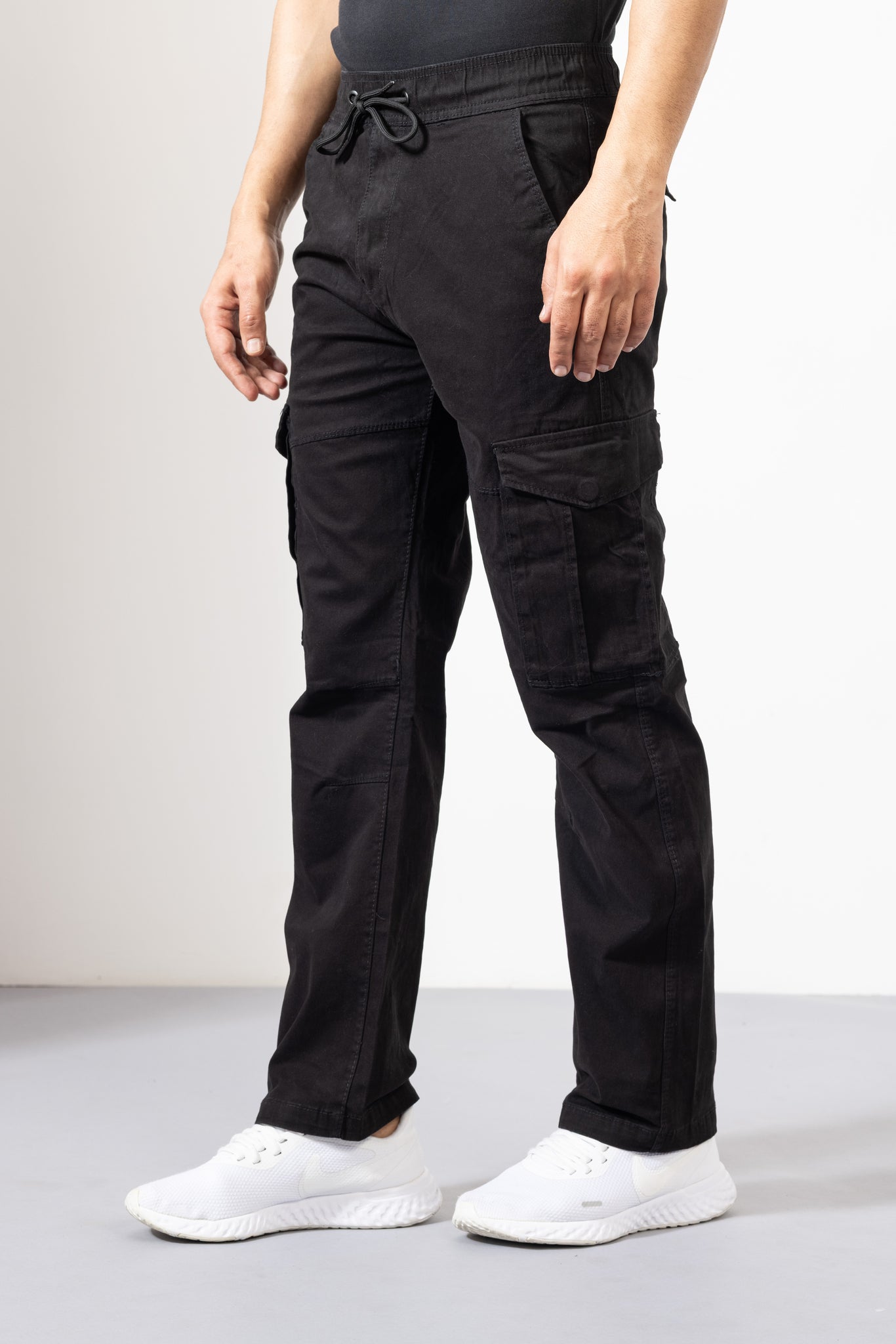 Black Men Cotton Cargo Pants with Multiple Pocket