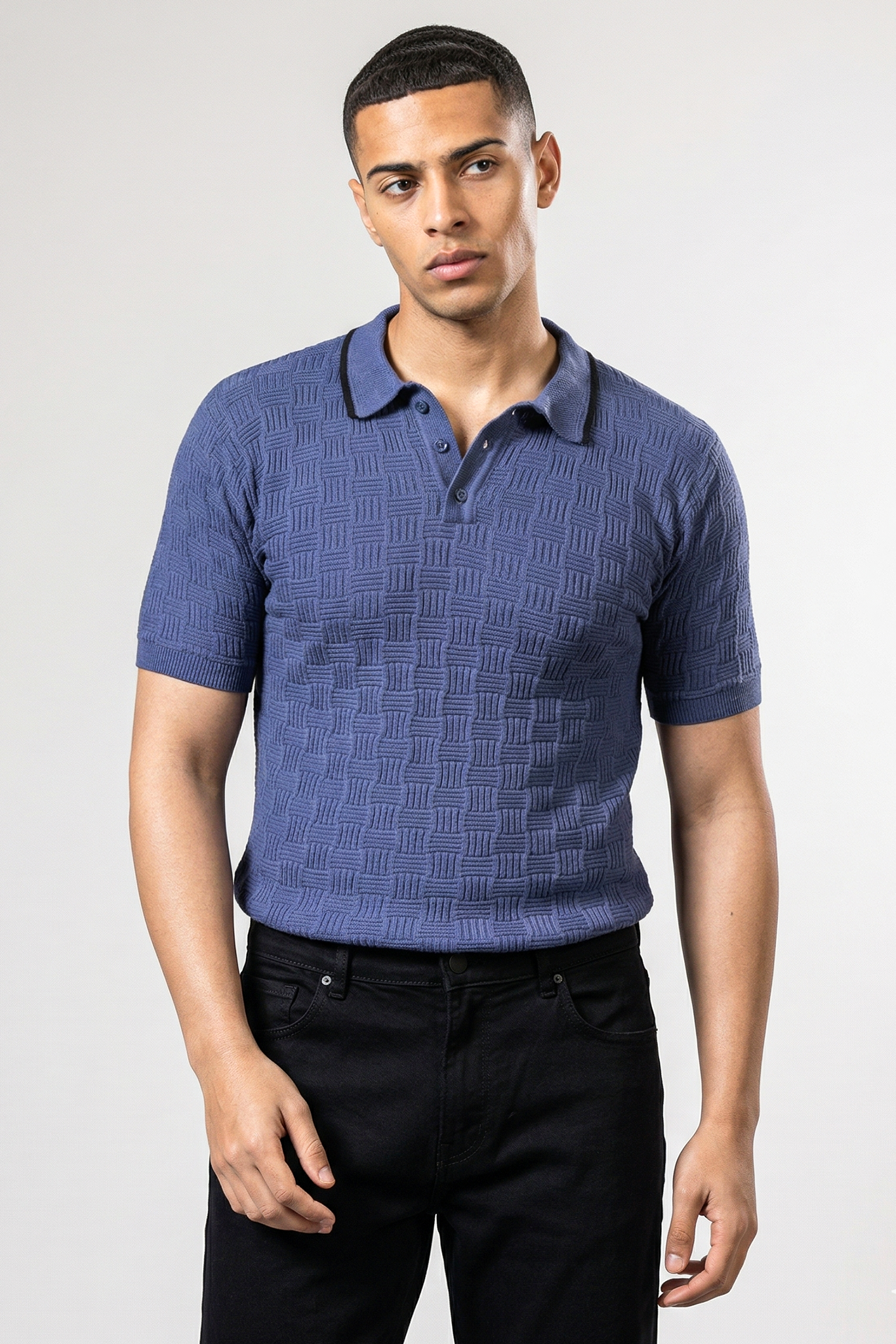 Embedded Textured Flat Knit Premium Polo T-Shirt