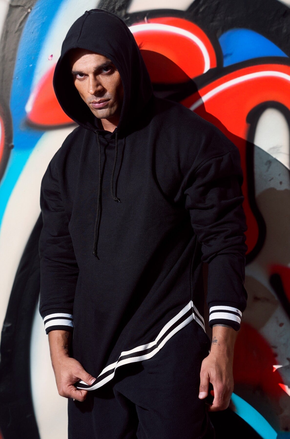 Karan Singh Grover x Gritstones Black Oversized A-line Hooded Sweatshirt
