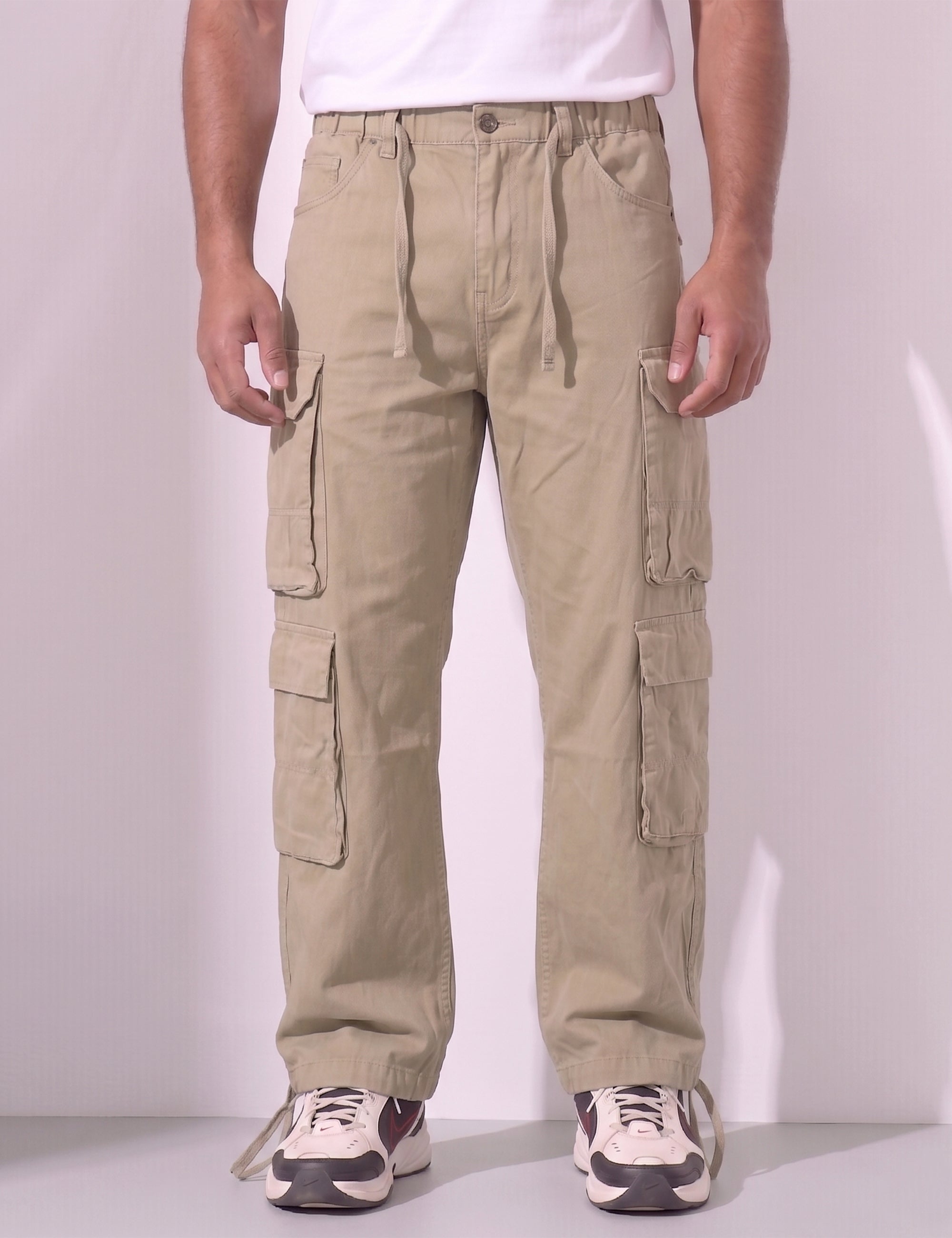 Multicolor Men Elasticated Waist Drawstring Closure Cargo Pant