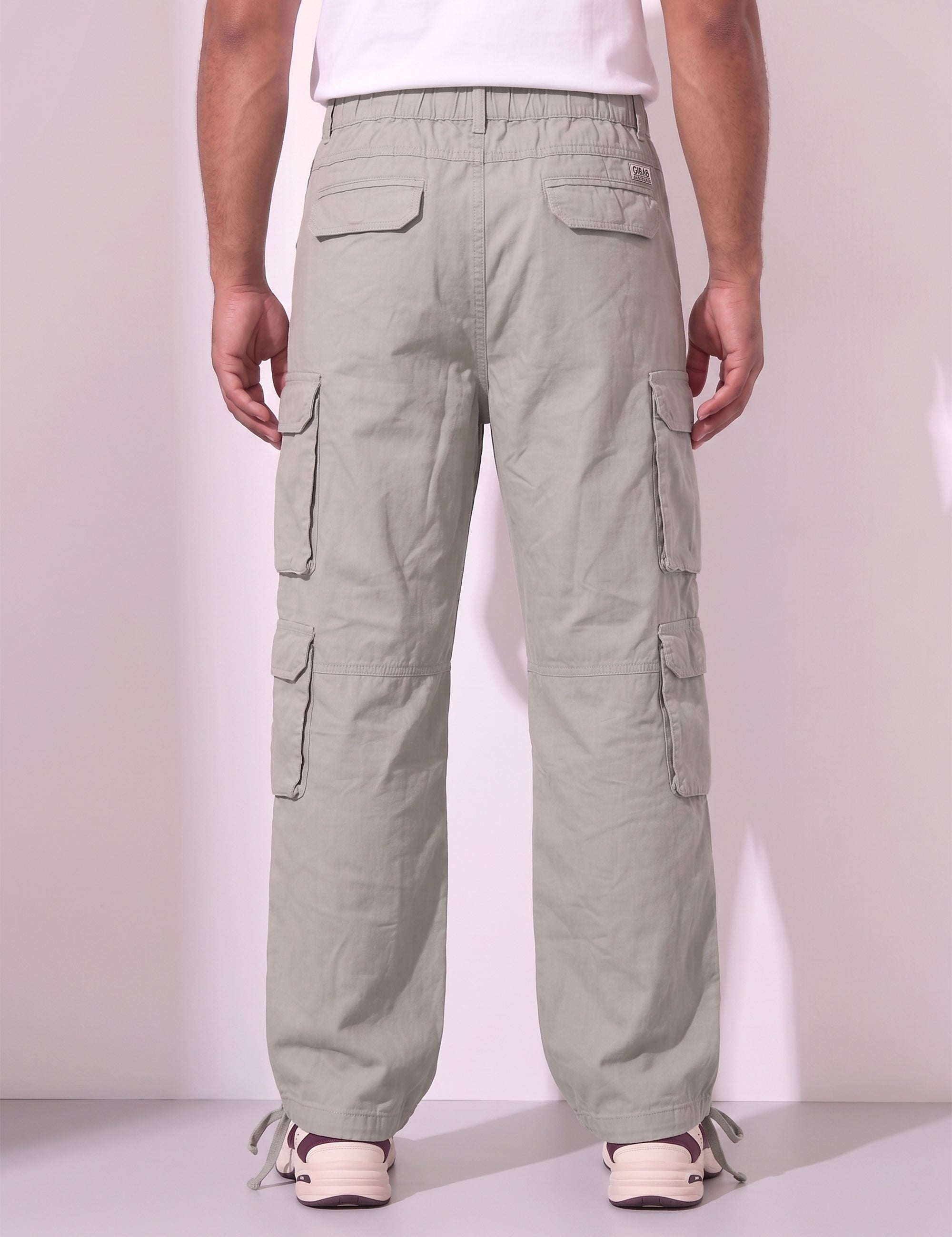 Light Grey Men Elasticated Waist Drawstring Closure Cargo Pant