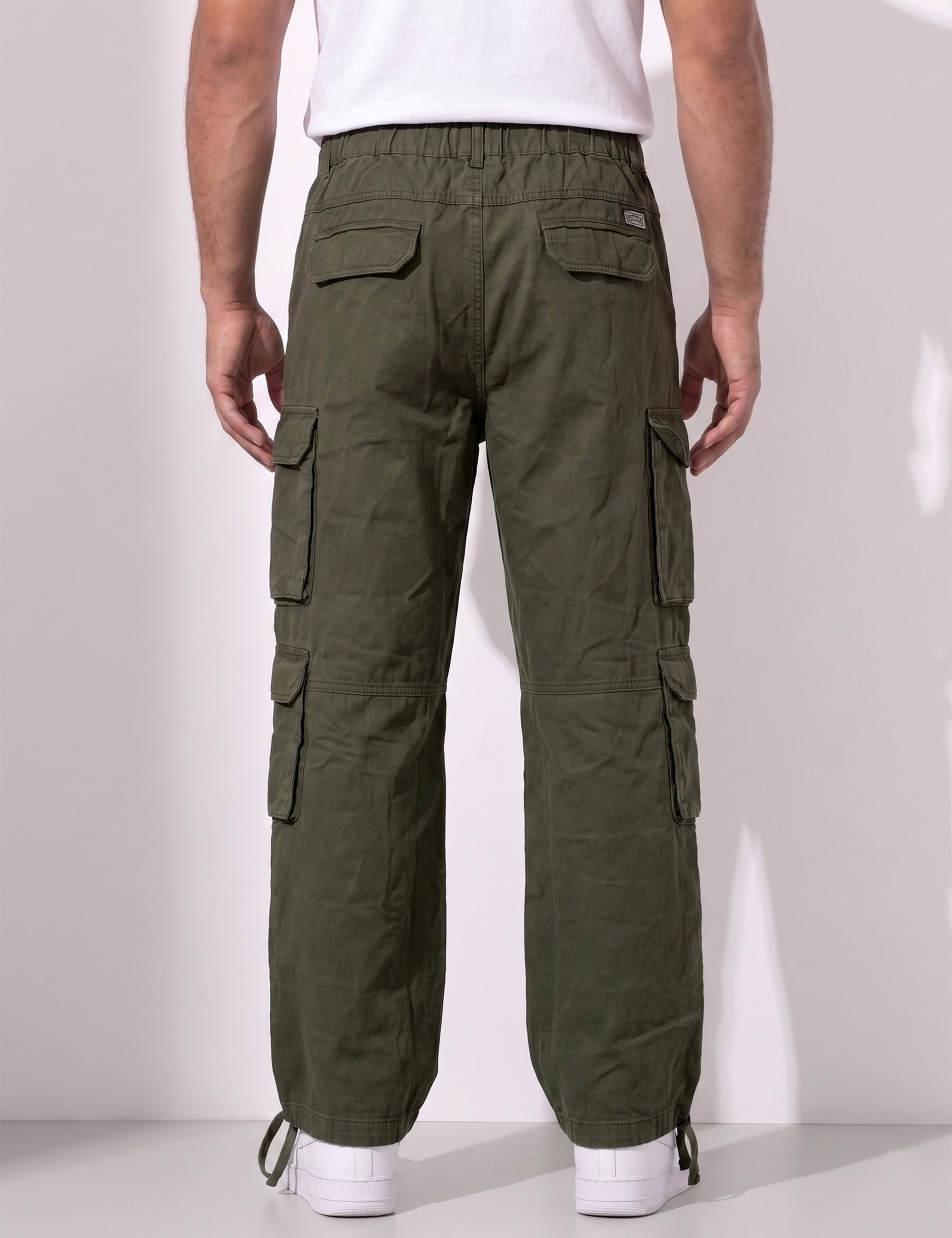 Olive Green Men Elasticated Waist Drawstring Closure Cargo Pant