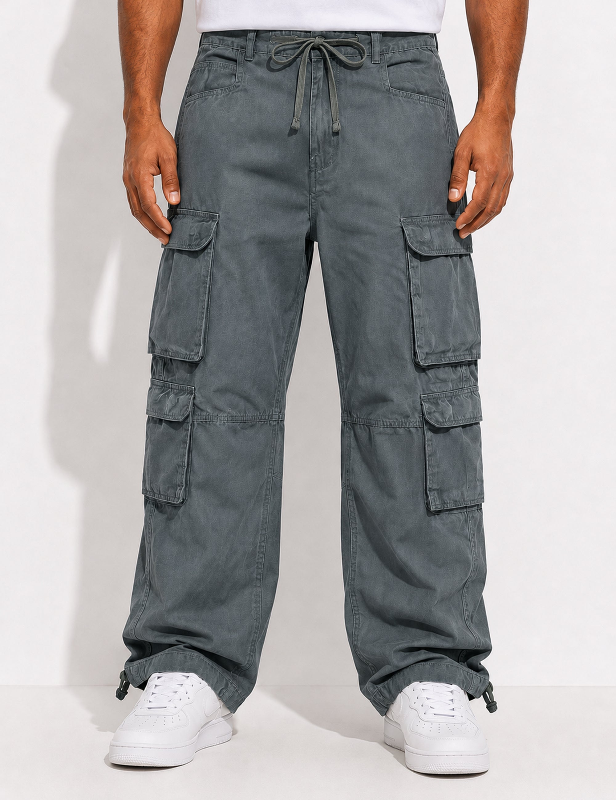 Steel Grey Men Elasticated Waist Drawstring Closure Cargo Pant