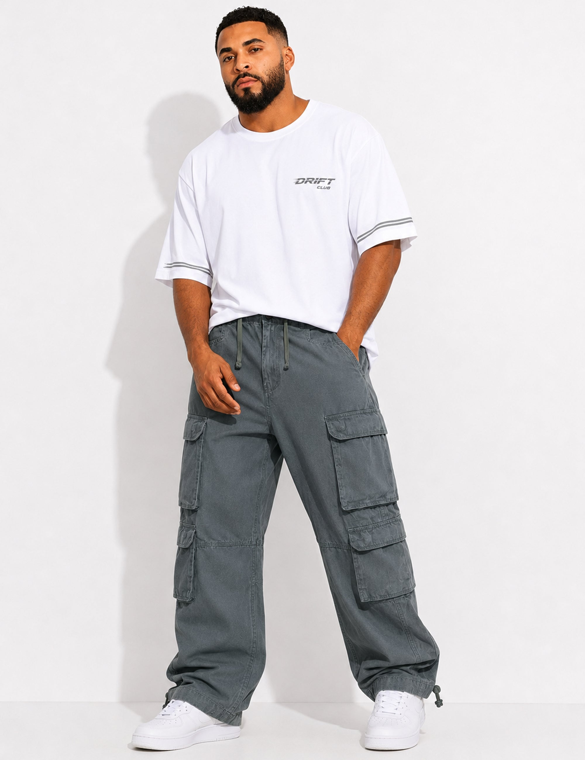 Steel Grey Men Elasticated Waist Drawstring Closure Cargo Pant