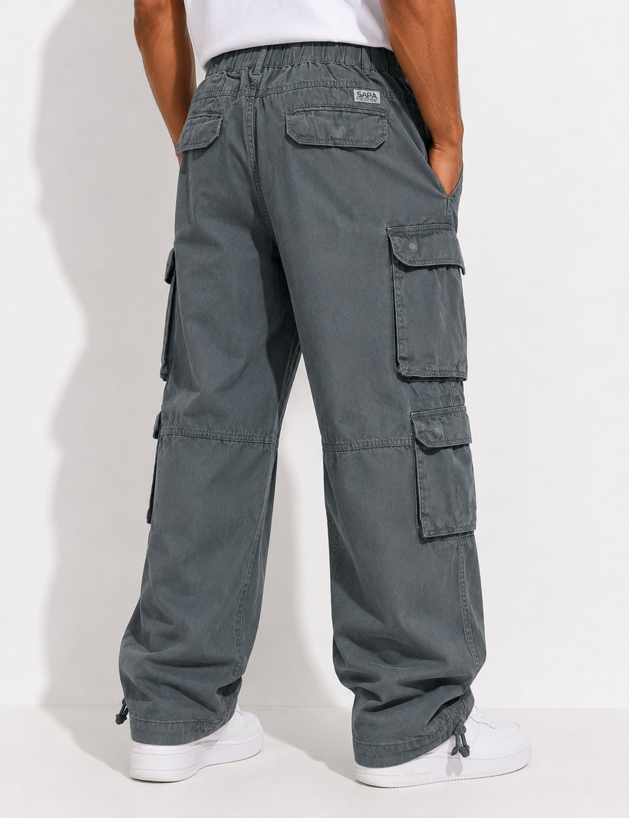 Steel Grey Men Elasticated Waist Drawstring Closure Cargo Pant