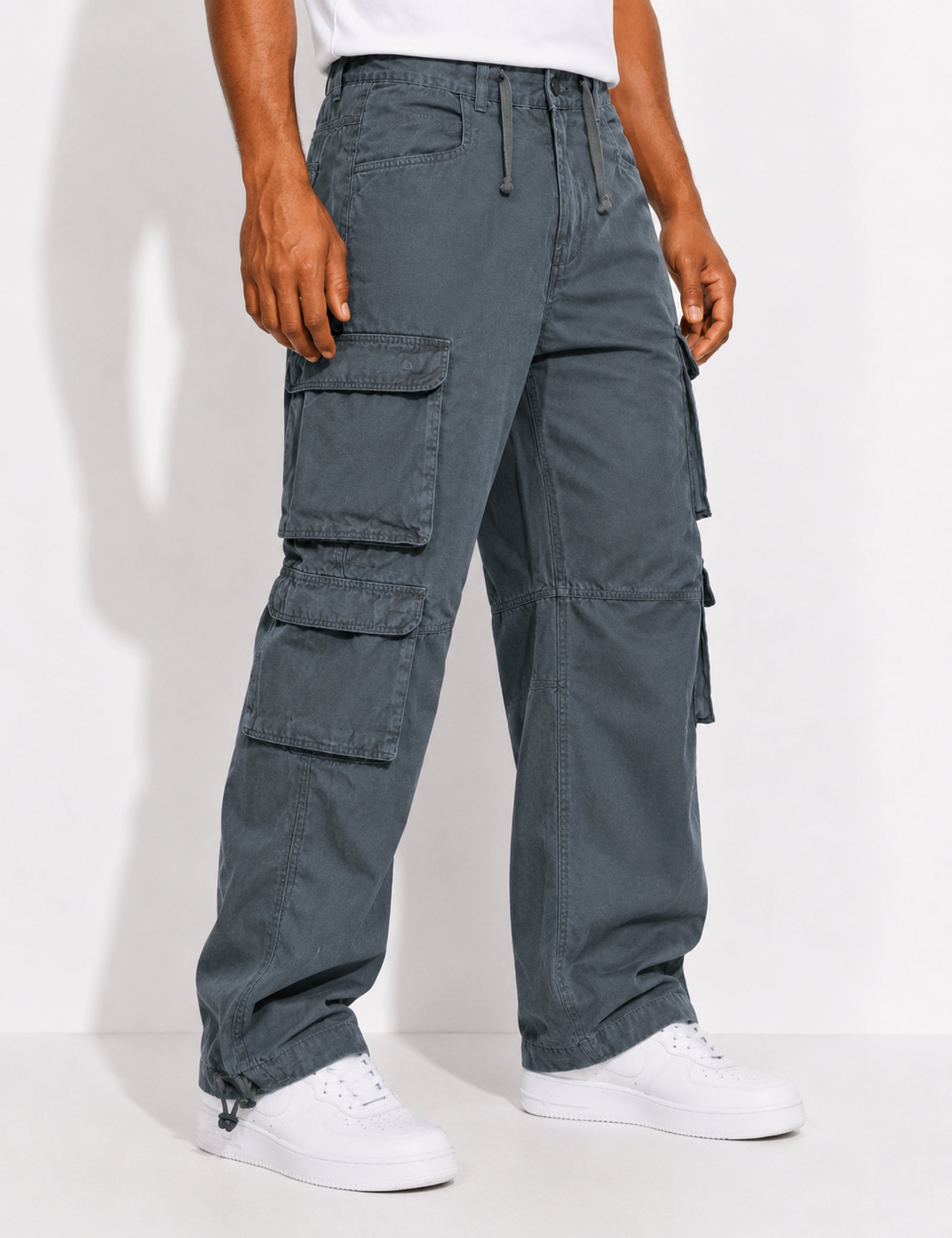 Steel Grey Men Elasticated Waist Drawstring Closure Cargo Pant