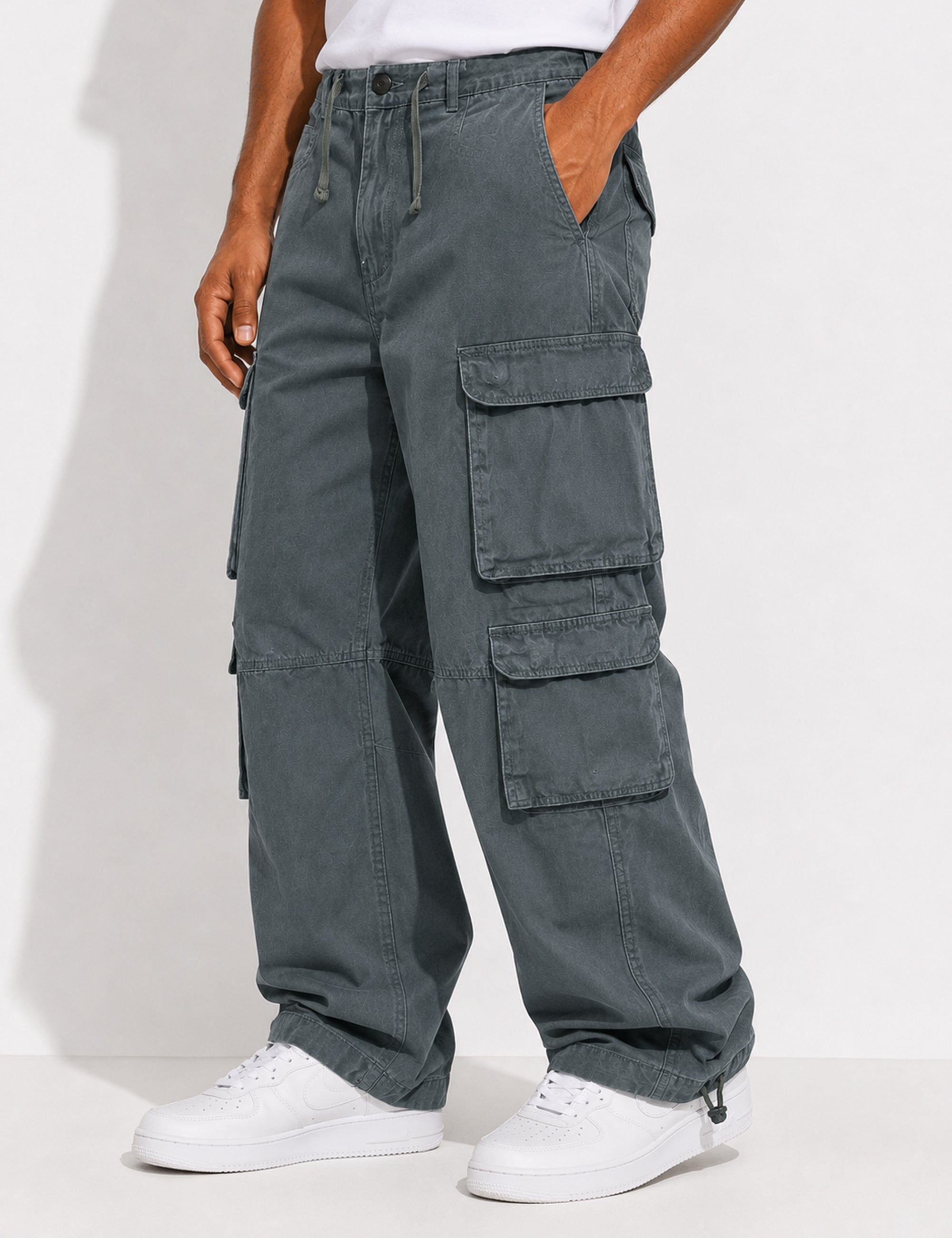 Steel Grey Men Elasticated Waist Drawstring Closure Cargo Pant