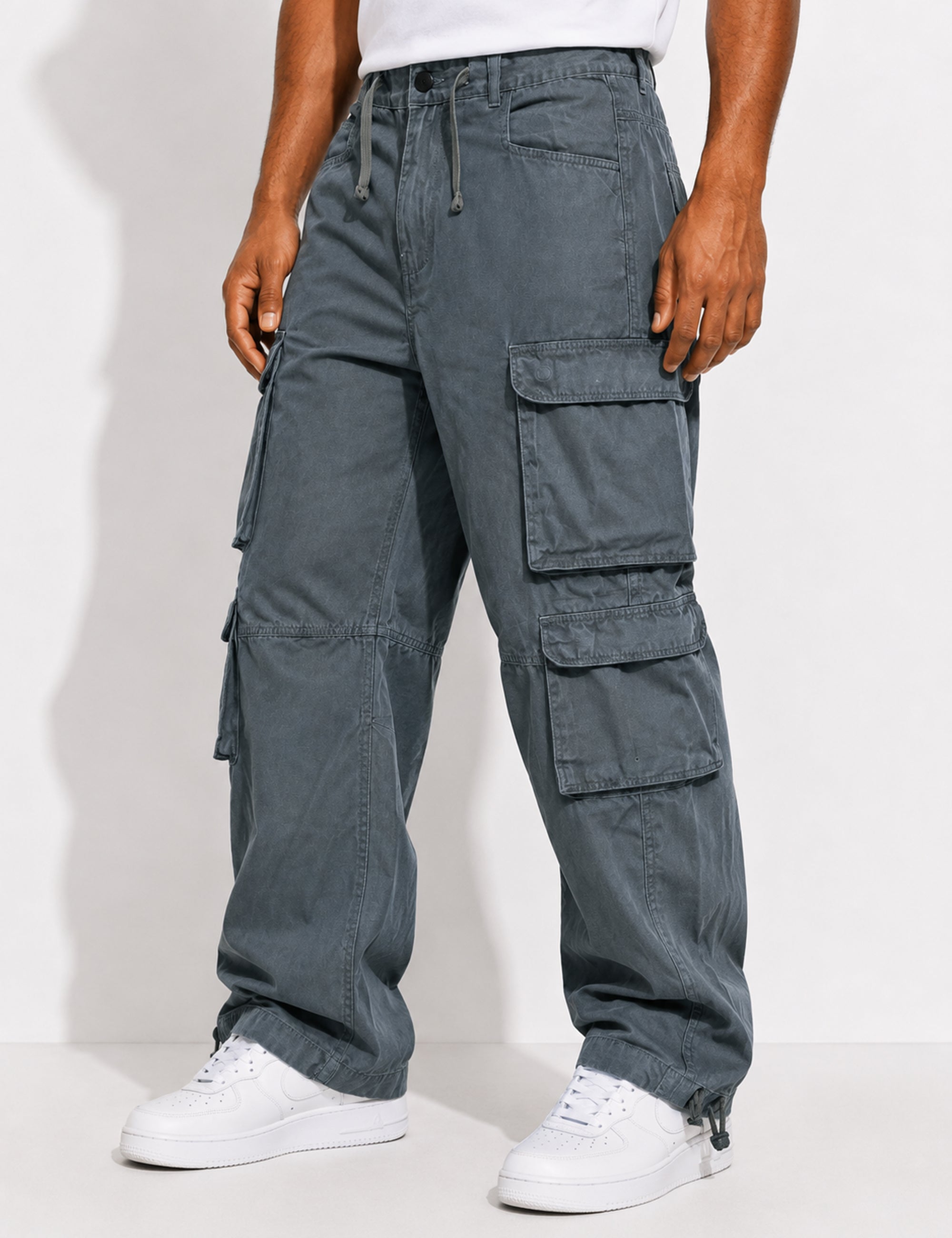 Steel Grey Men Elasticated Waist Drawstring Closure Cargo Pant