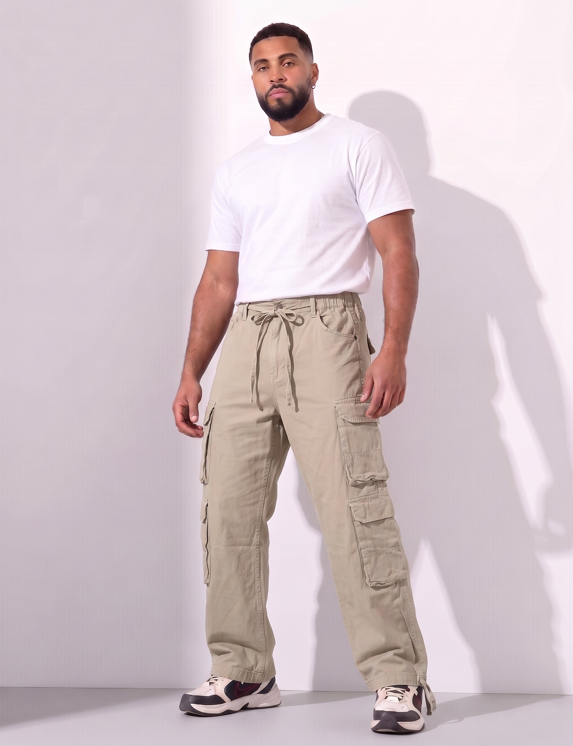 Multicolor Men Elasticated Waist Drawstring Closure Cargo Pant