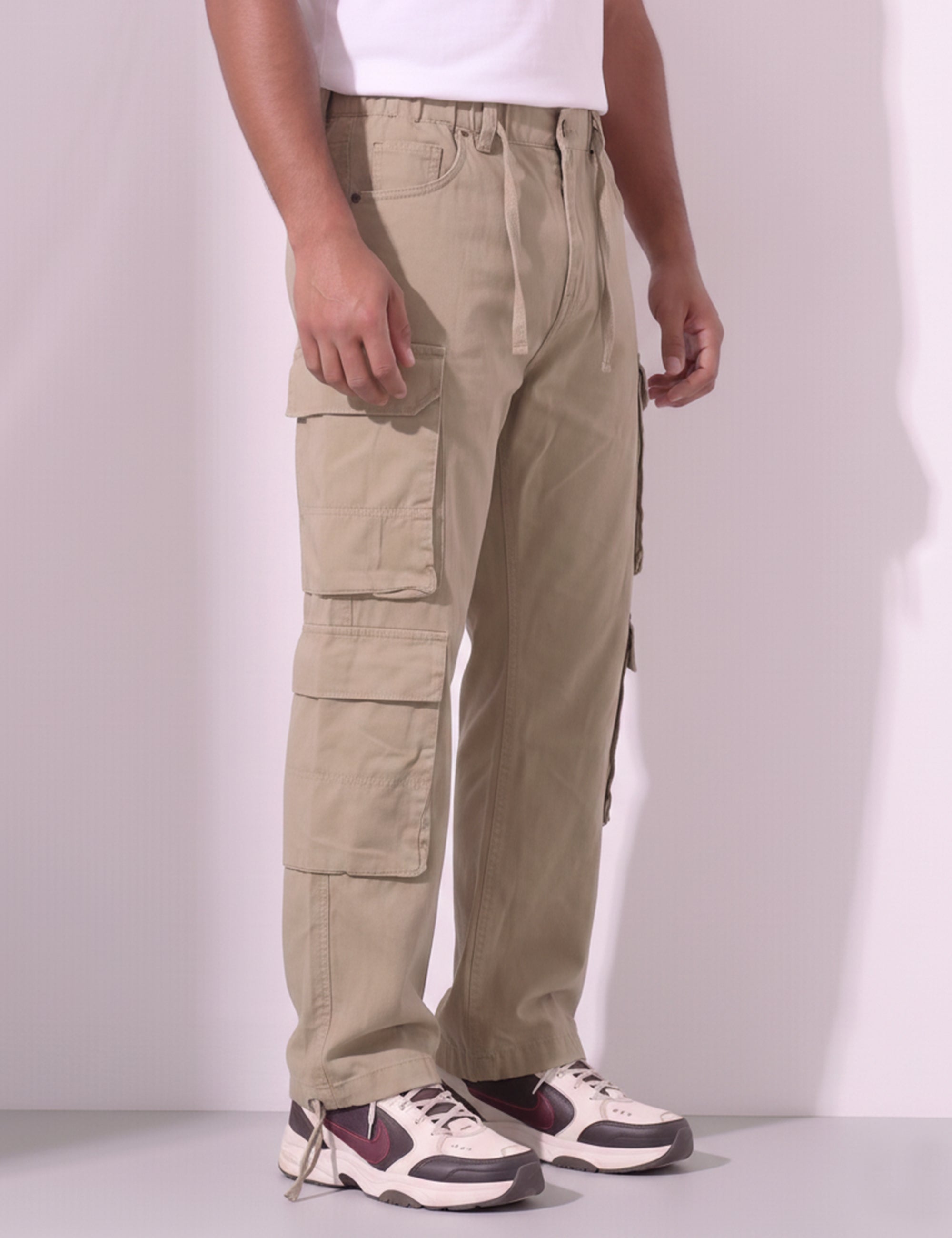 Multicolor Men Elasticated Waist Drawstring Closure Cargo Pant