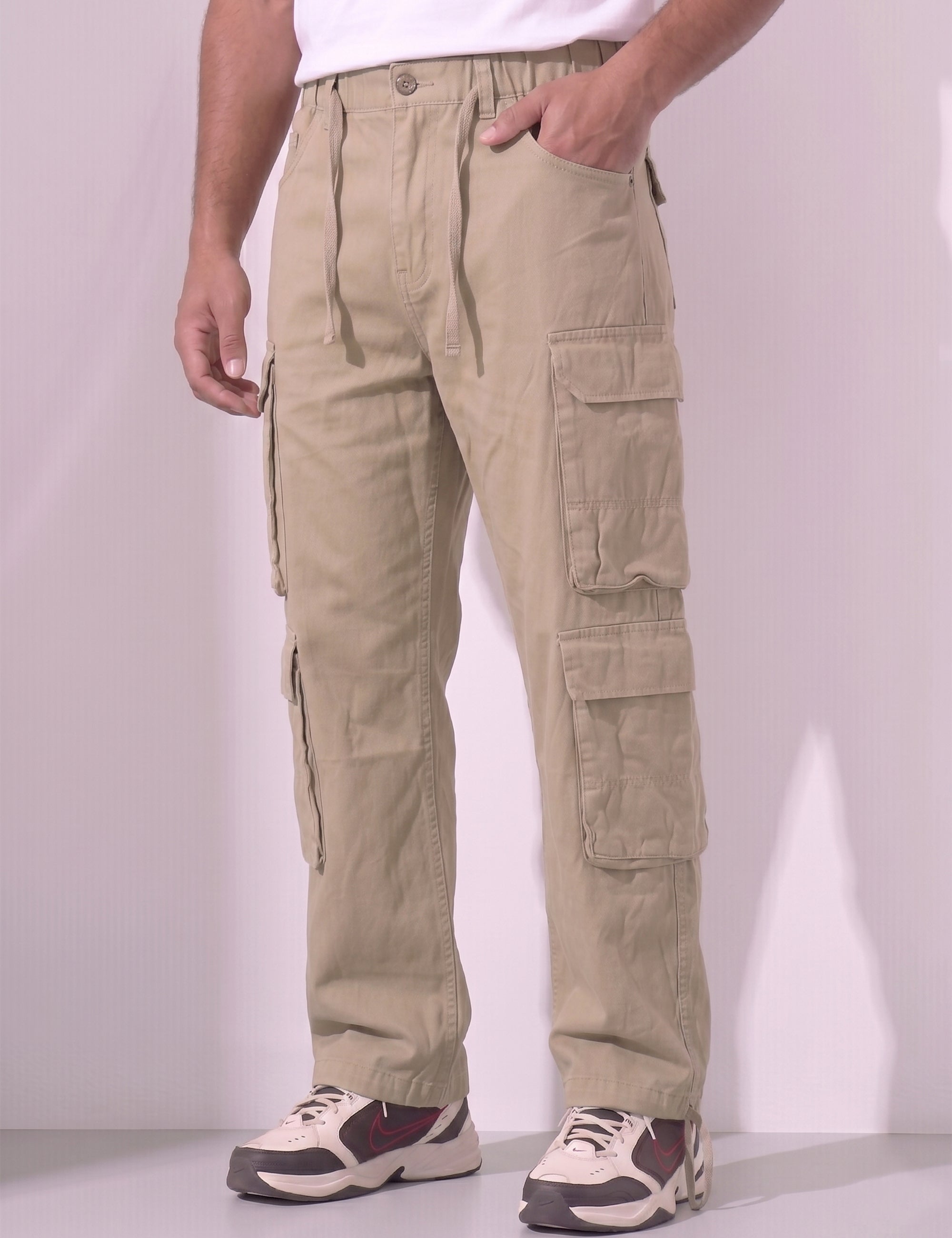 Multicolor Men Elasticated Waist Drawstring Closure Cargo Pant