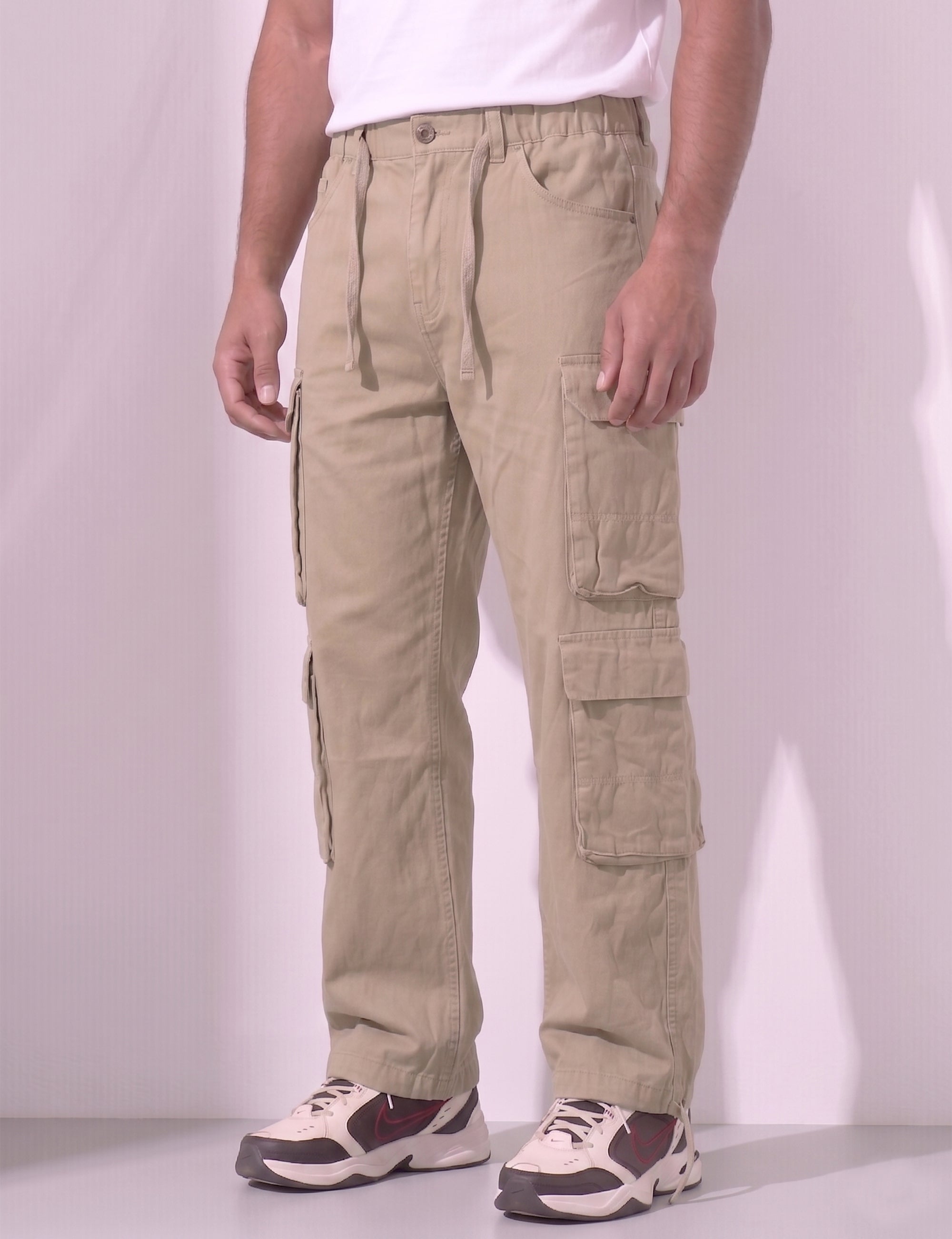 Multicolor Men Elasticated Waist Drawstring Closure Cargo Pant