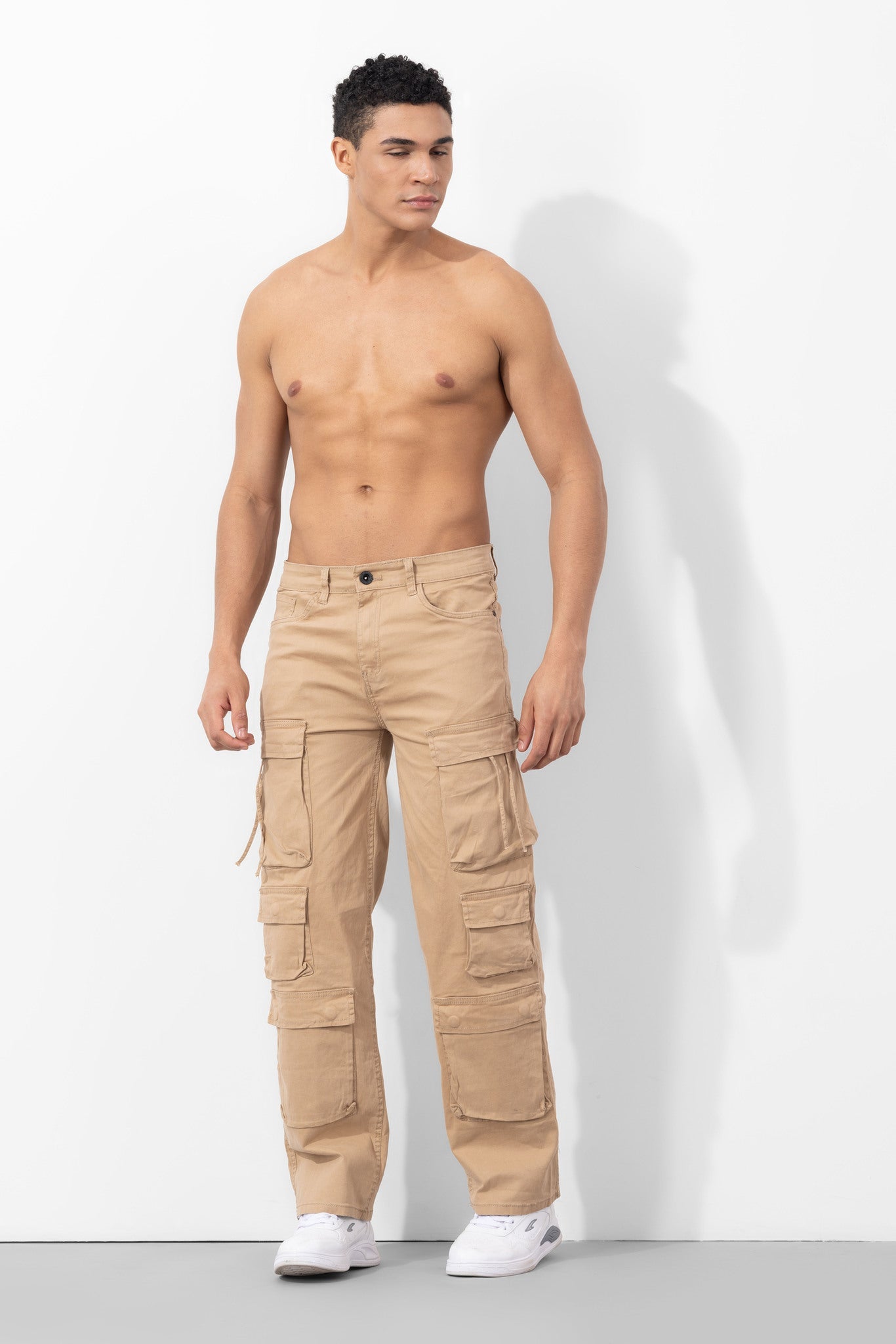 Beige Multi Pocket Cargo Pants