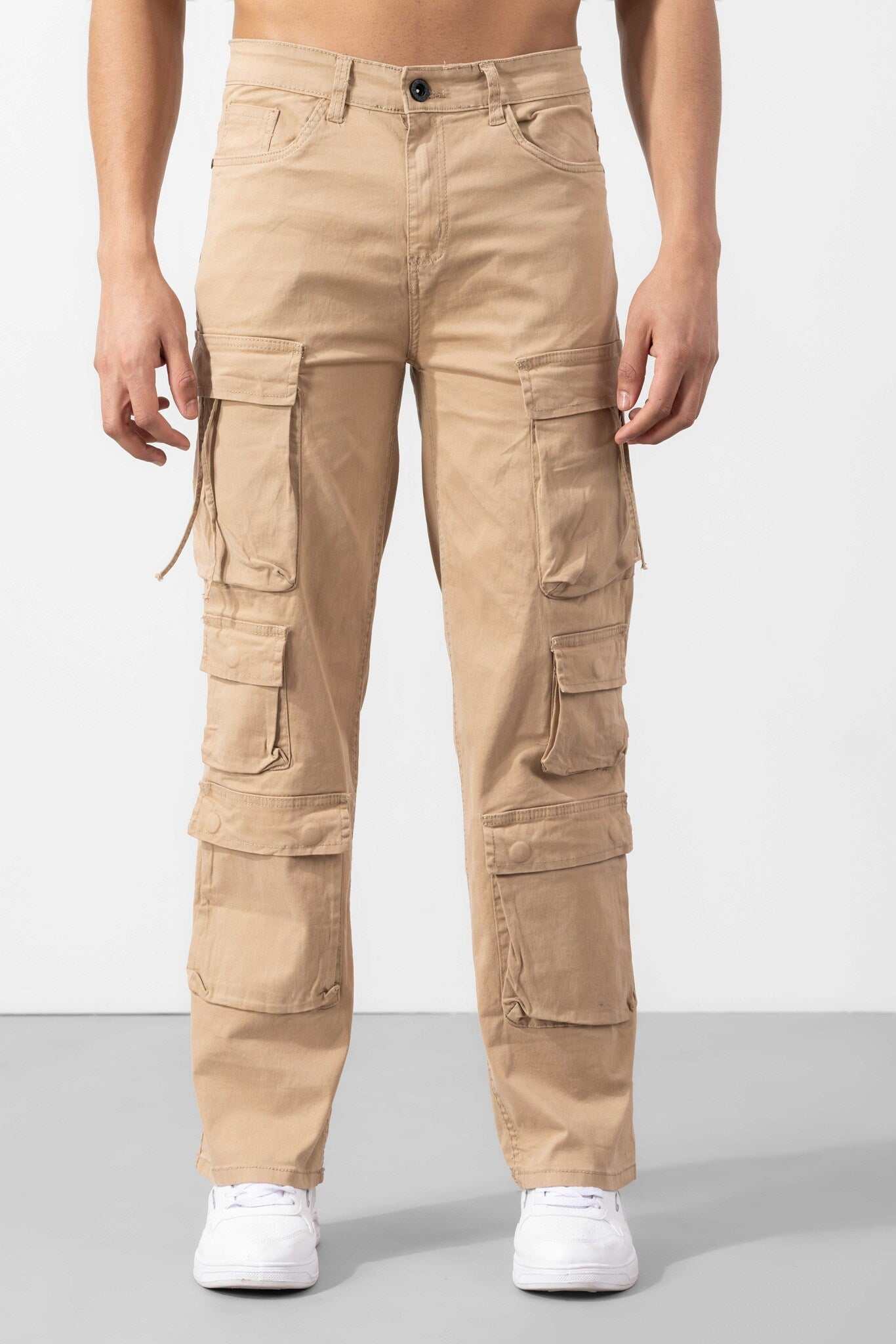 Beige Multi Pocket Cargo Pants