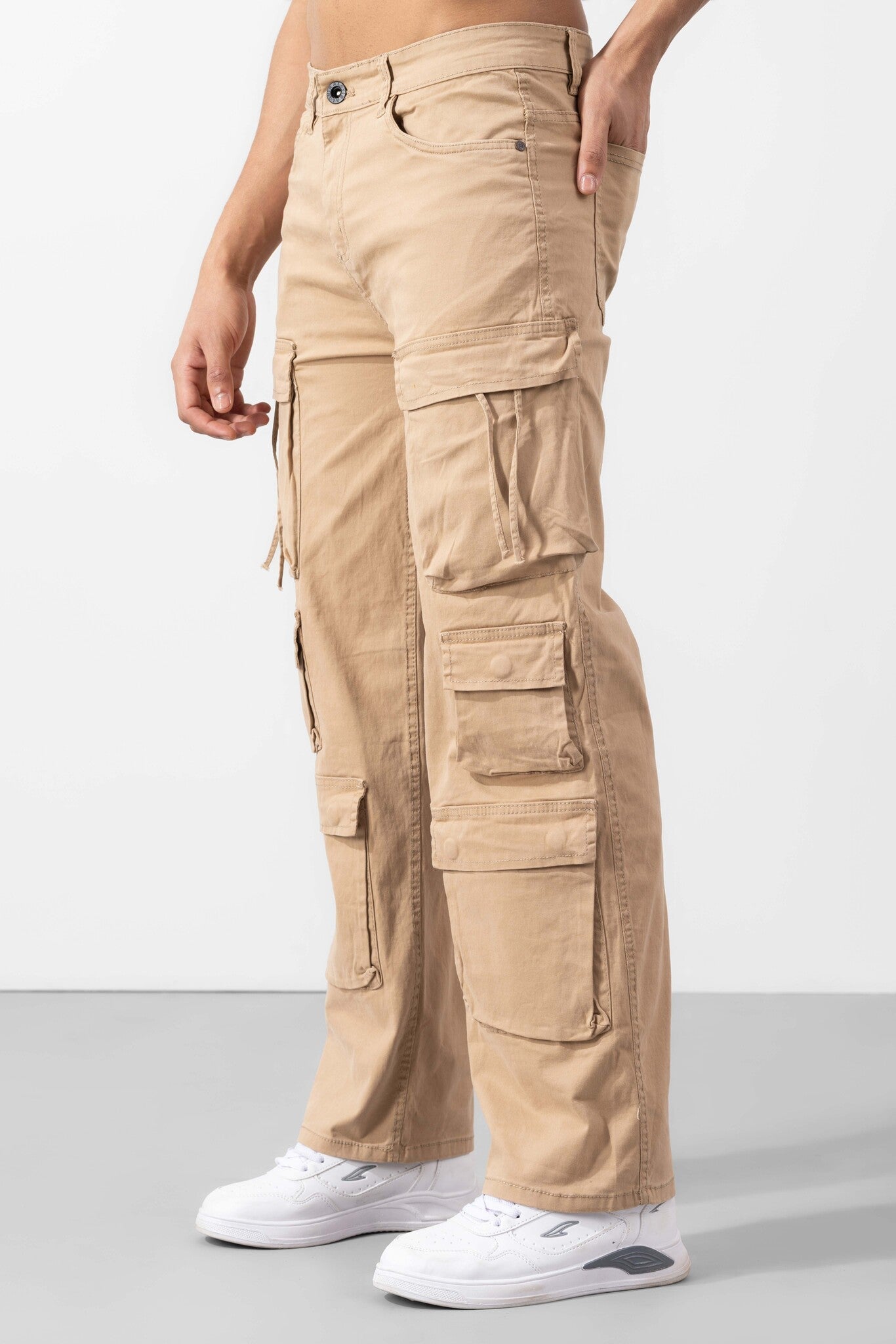 Beige Multi Pocket Cargo Pants