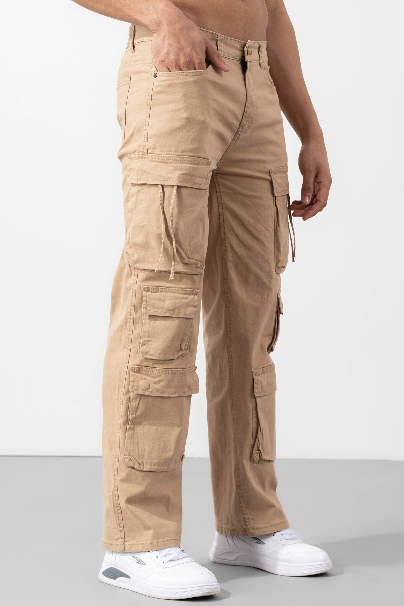 Beige Multi Pocket Cargo Pants