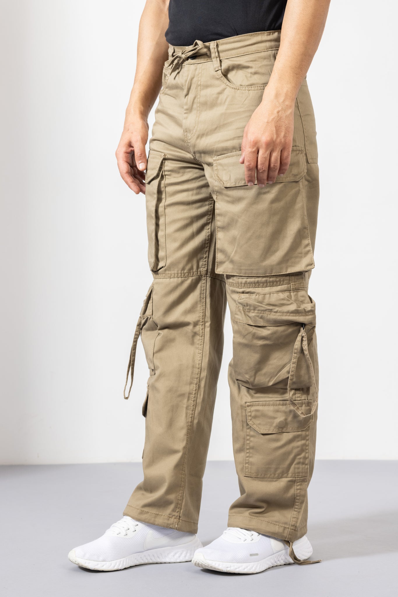 Beige 10-Pocket Cargo Pants