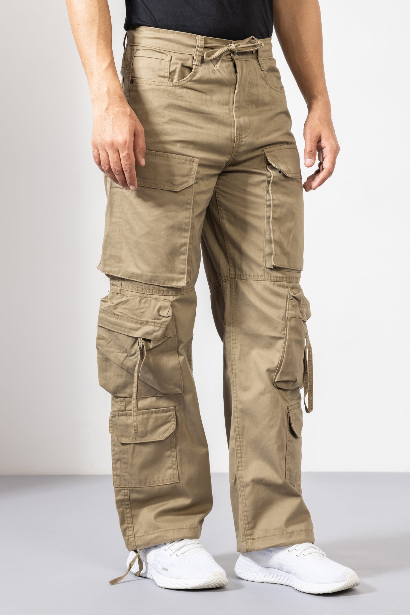 Beige 10-Pocket Cargo Pants