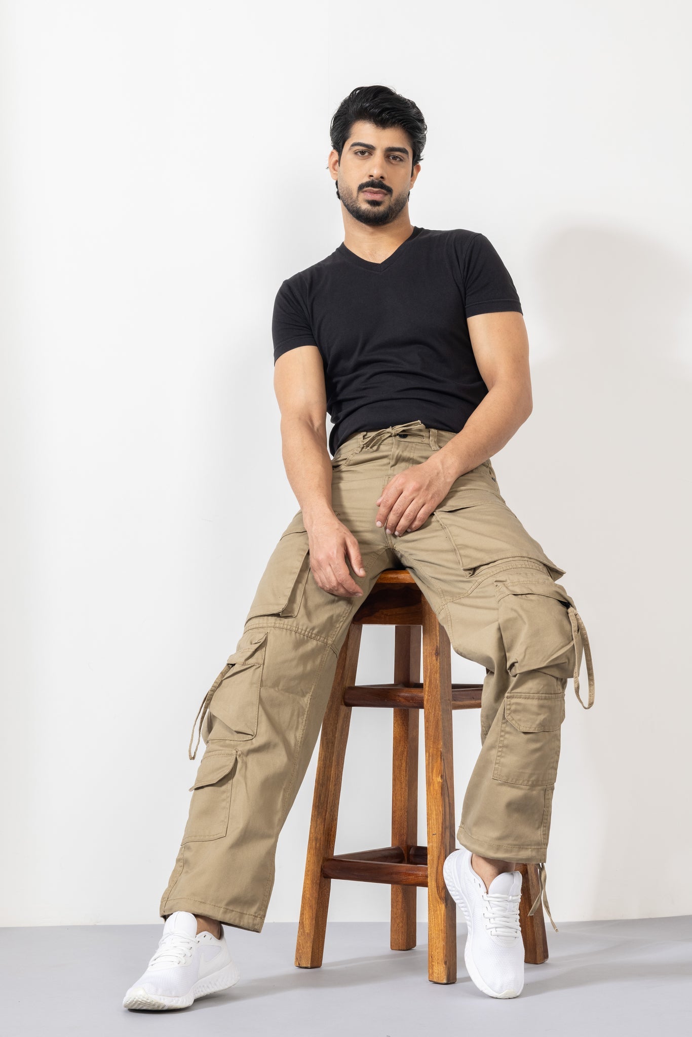 Beige 10-Pocket Cargo Pants