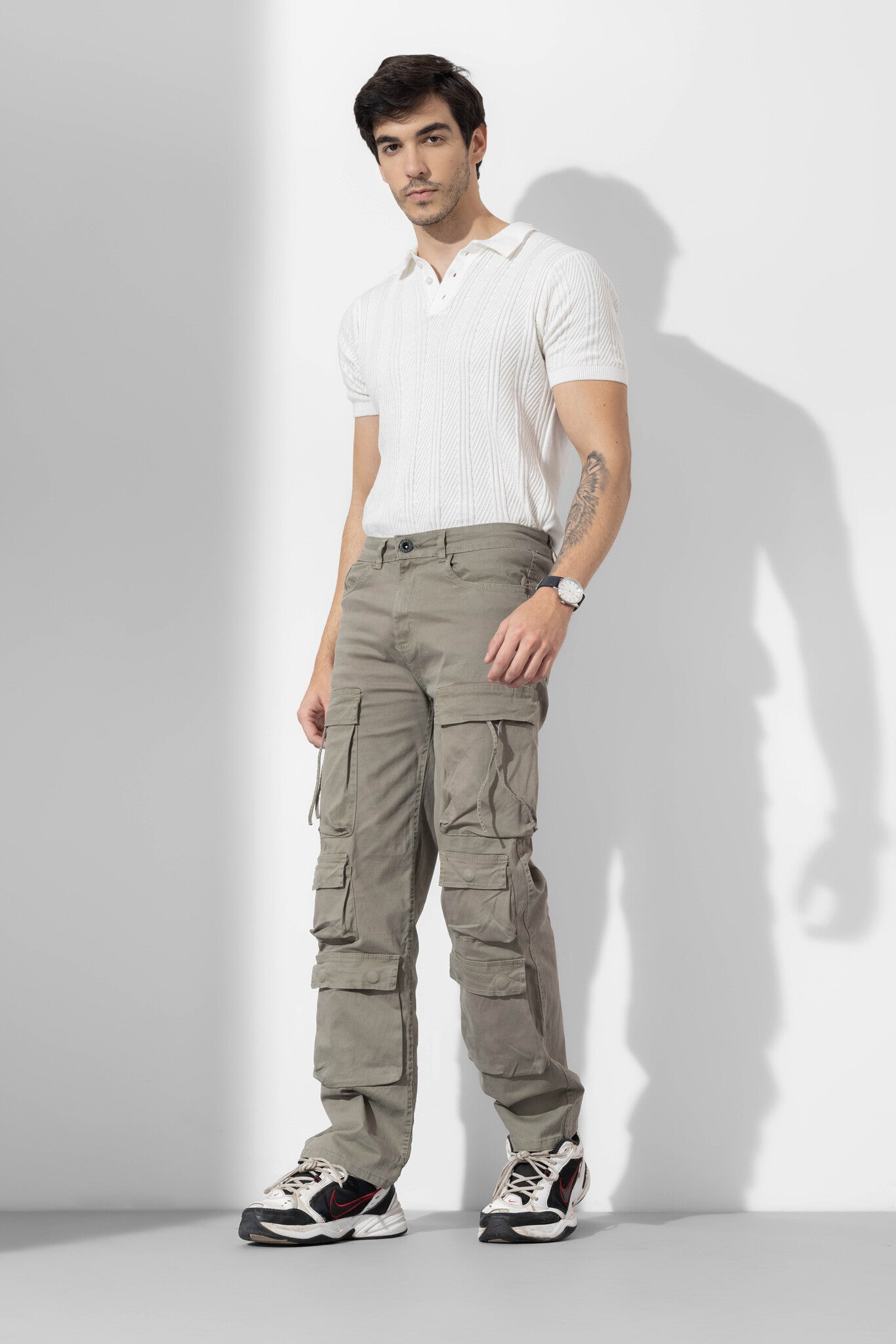 Khaki Color Men Multi Pocket Solid Cargo Pant