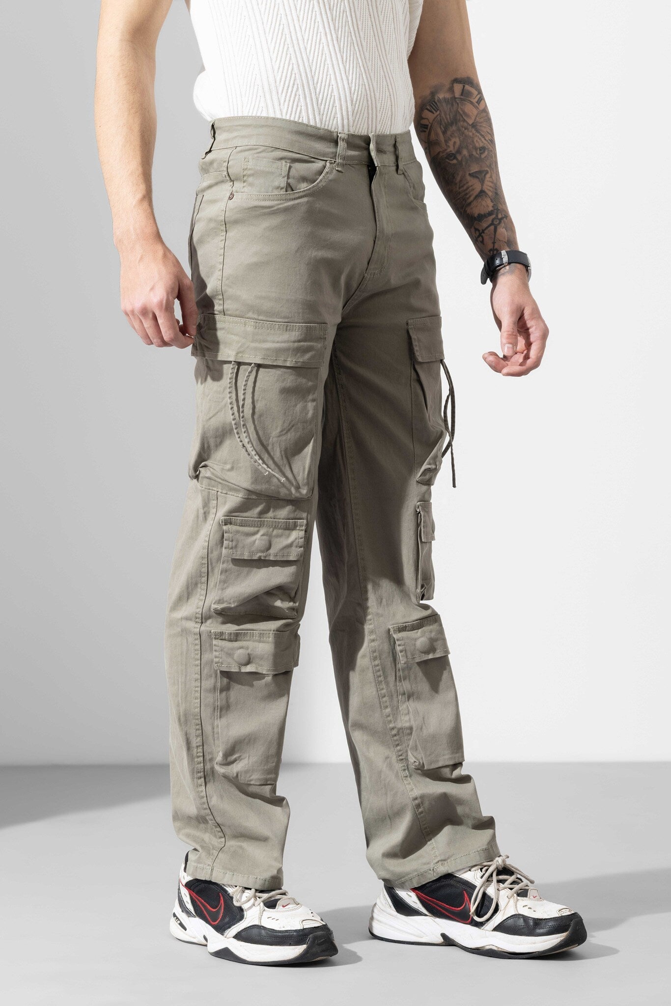 Khaki Color Men Multi Pocket Solid Cargo Pant