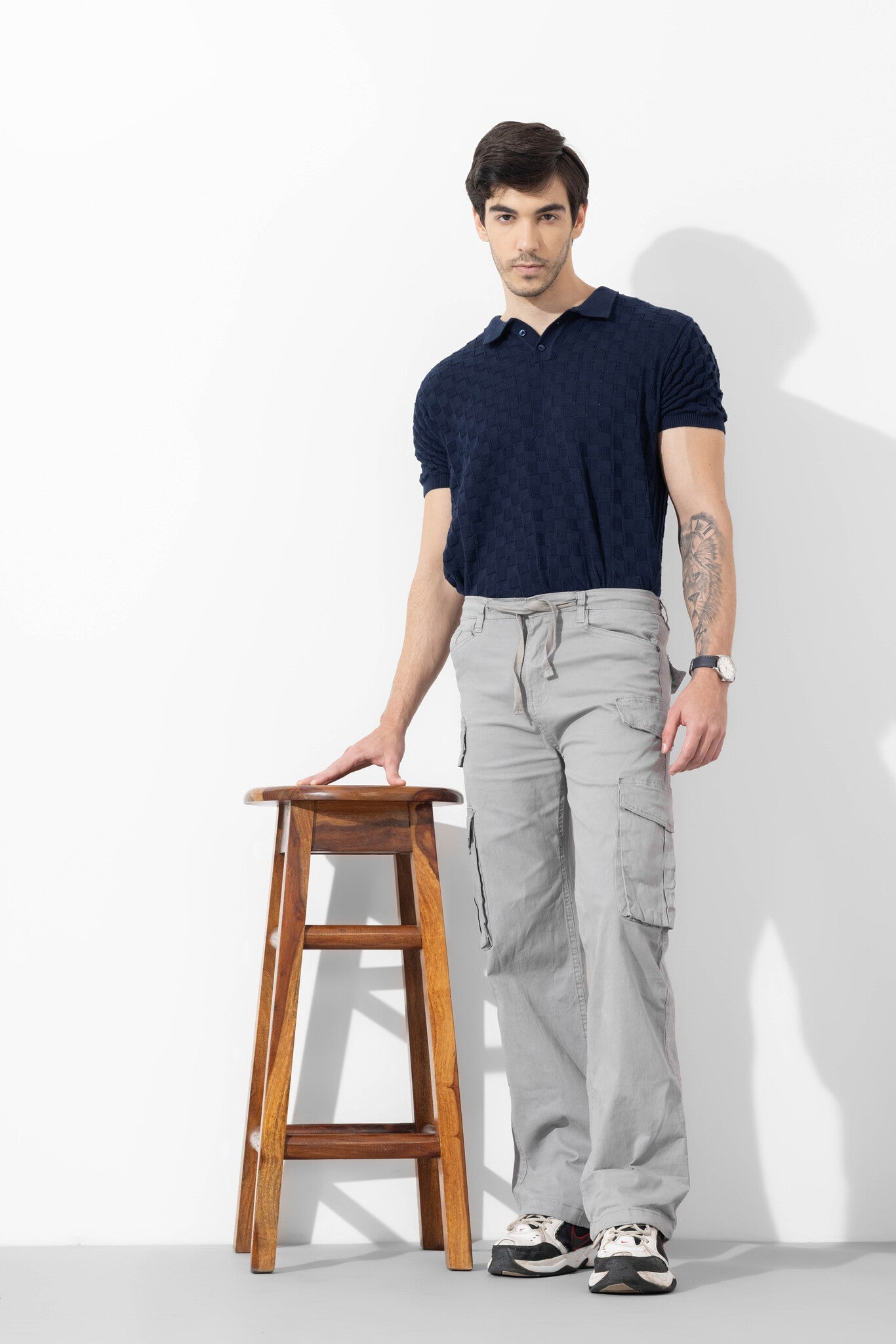 Light Grey Men Darwstring Cotton Cargo Pant