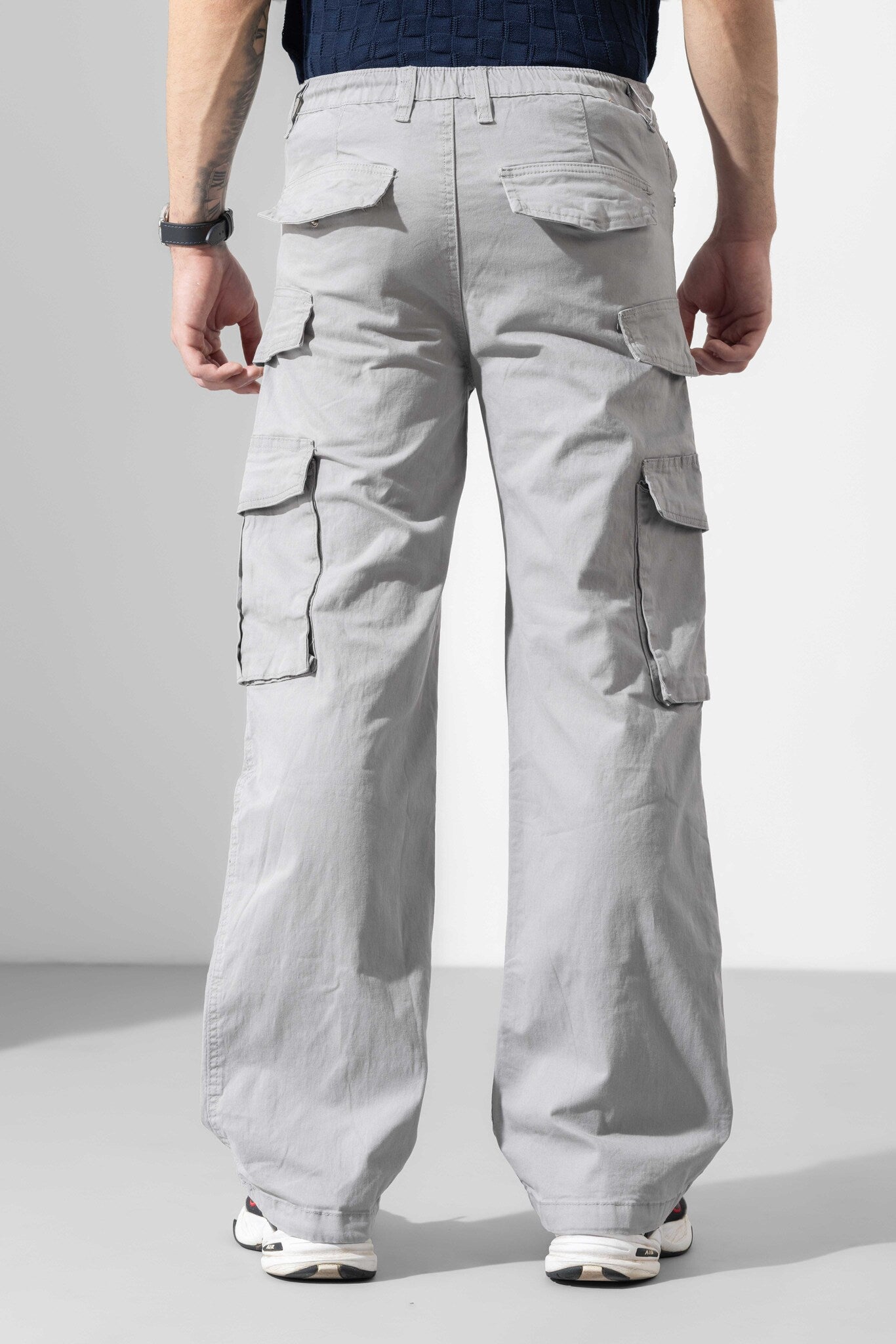 Light Grey Men Darwstring Cotton Cargo Pant
