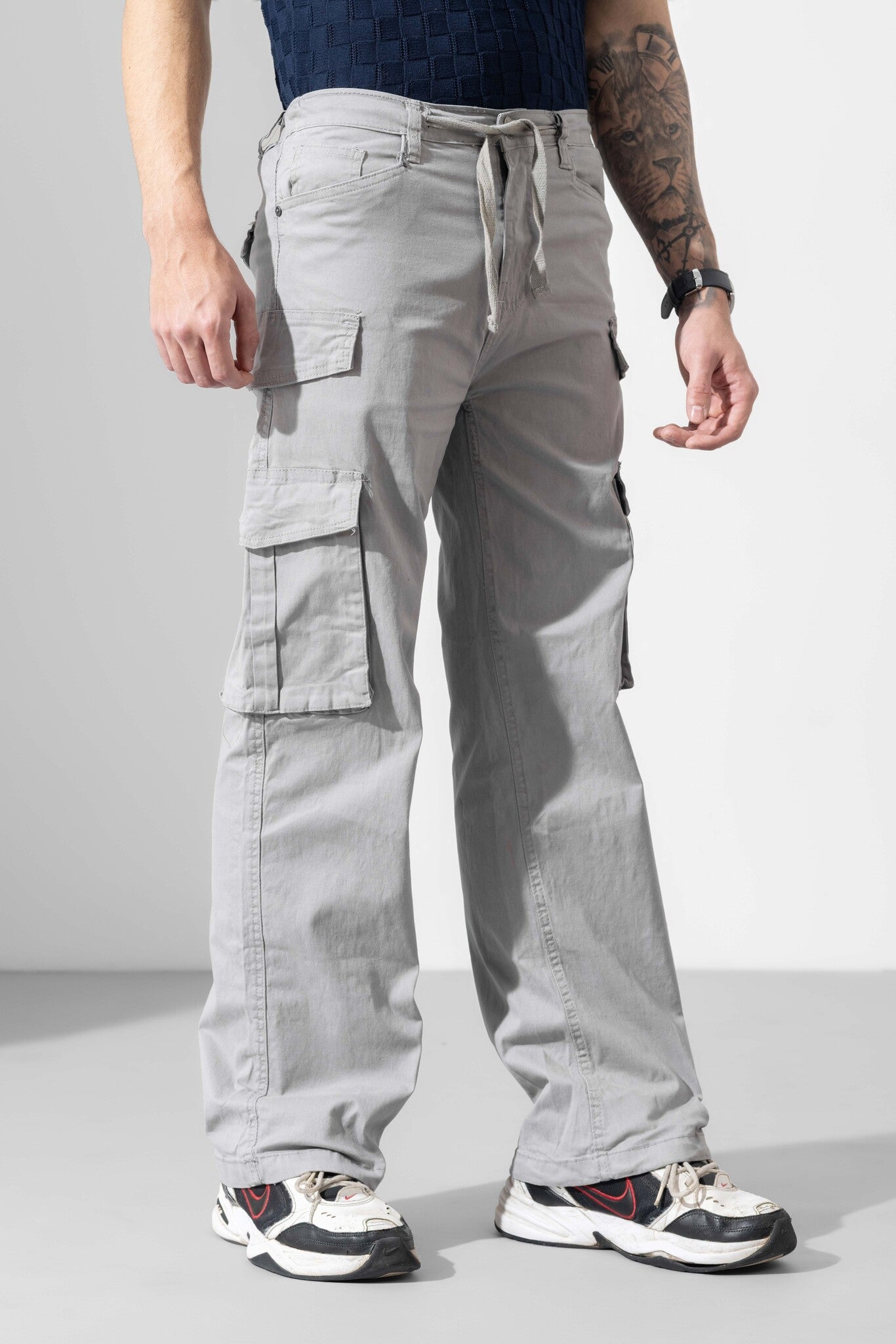 Light Grey Men Darwstring Cotton Cargo Pant