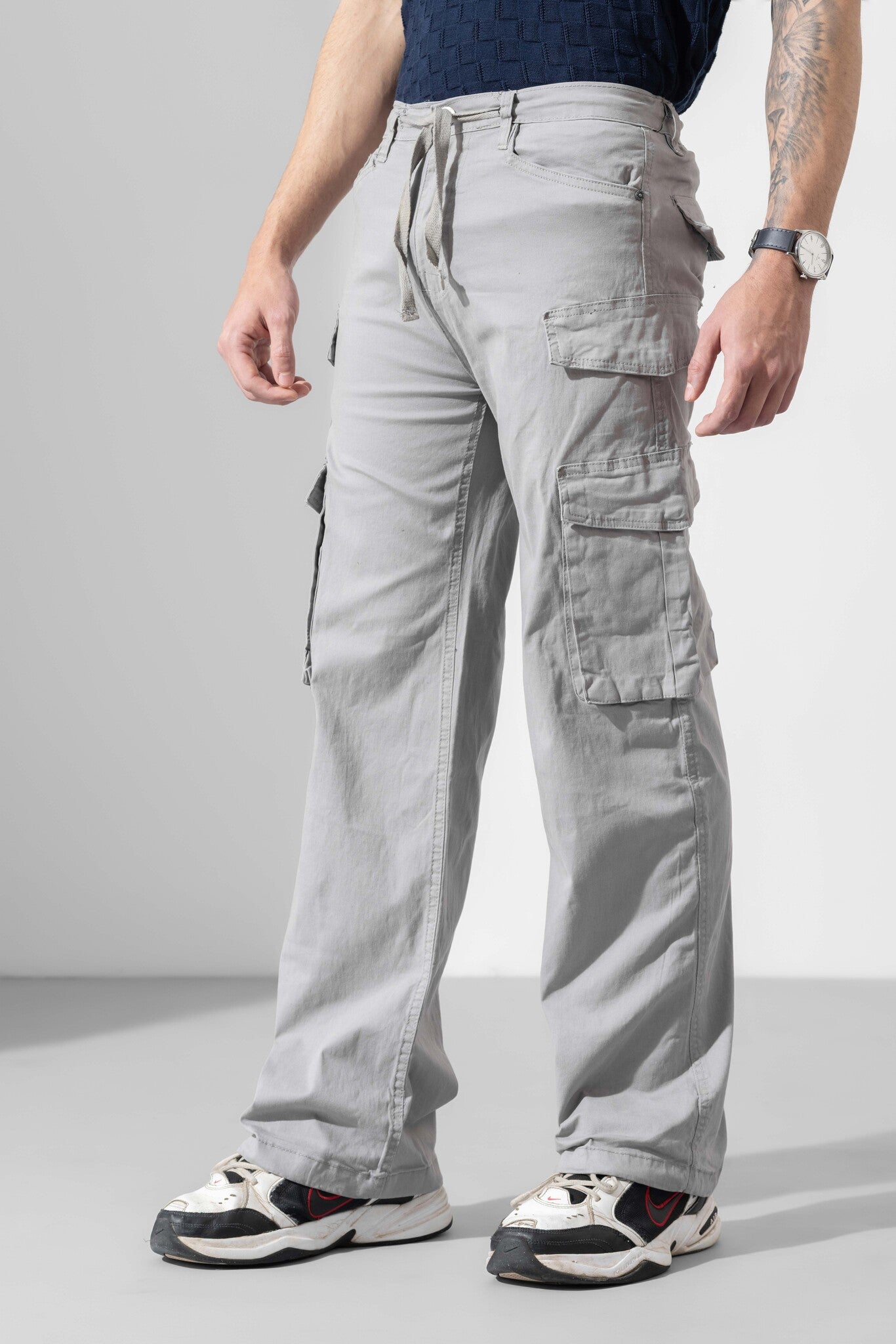 Light Grey Men Darwstring Cotton Cargo Pant