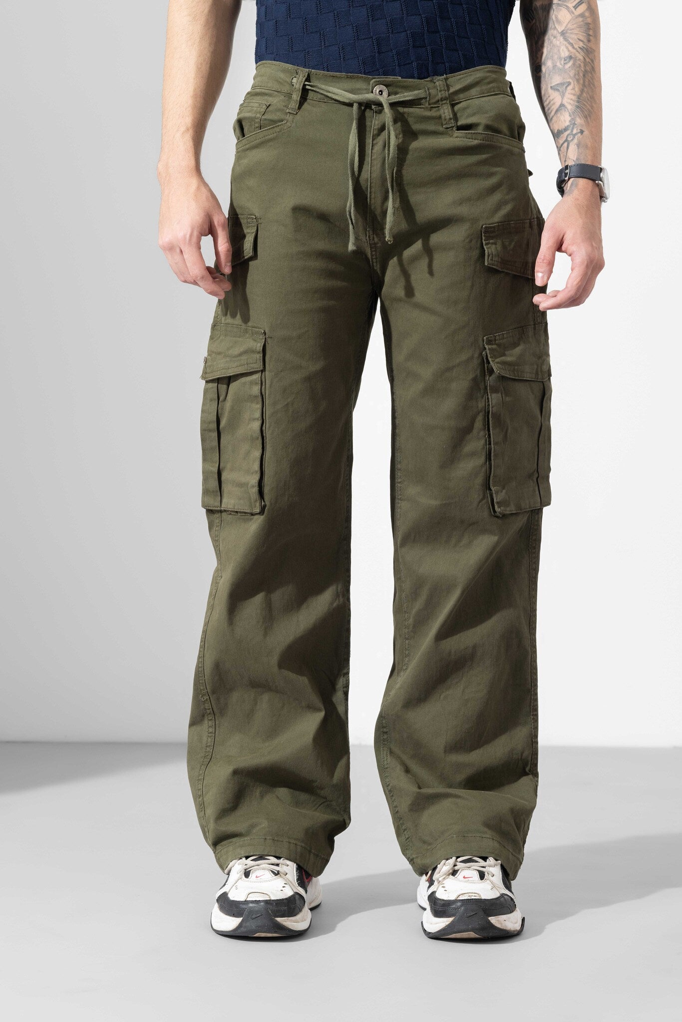 Dark Green Men Darwstring Cotton Cargo Pant