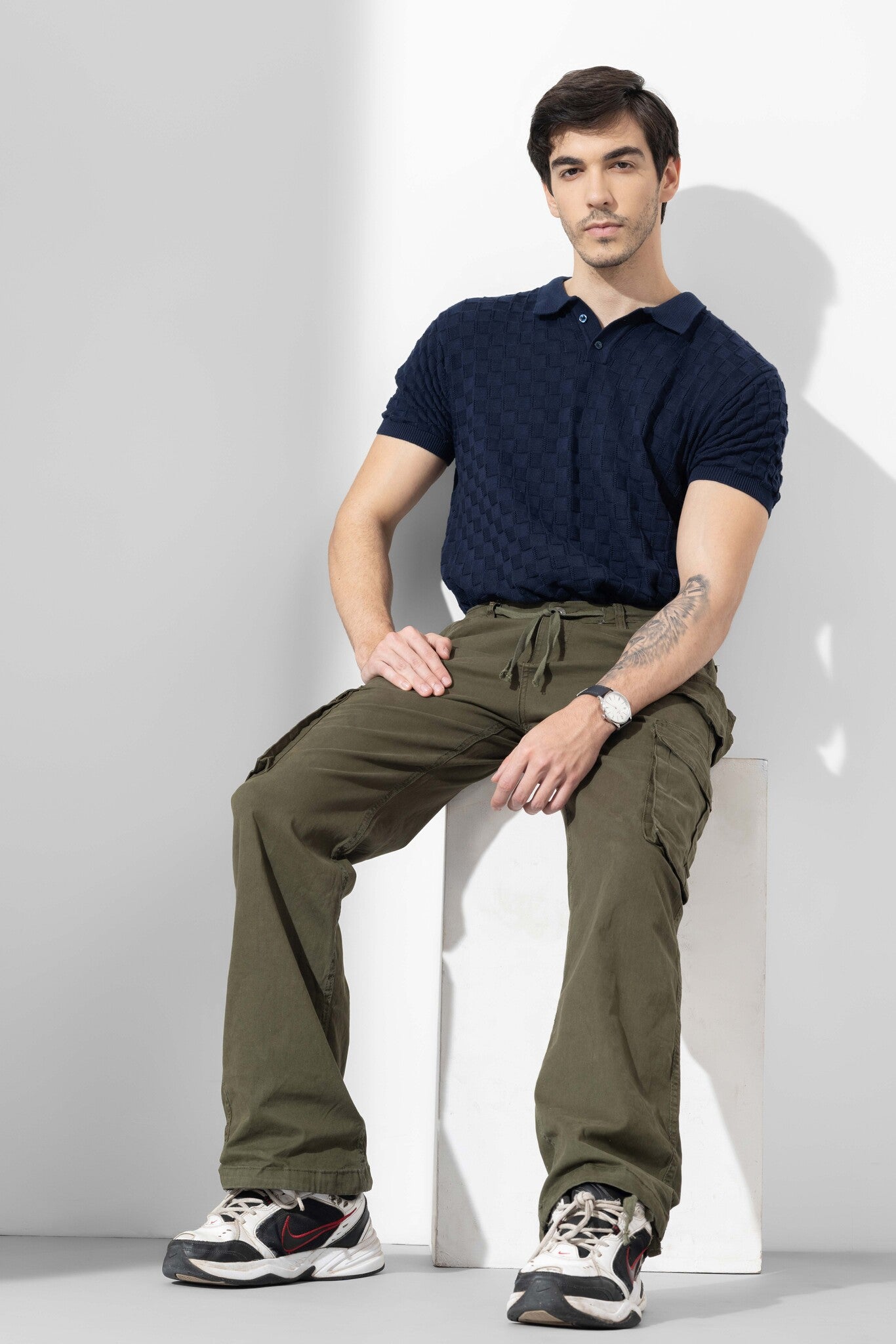 Dark Green Men Darwstring Cotton Cargo Pant