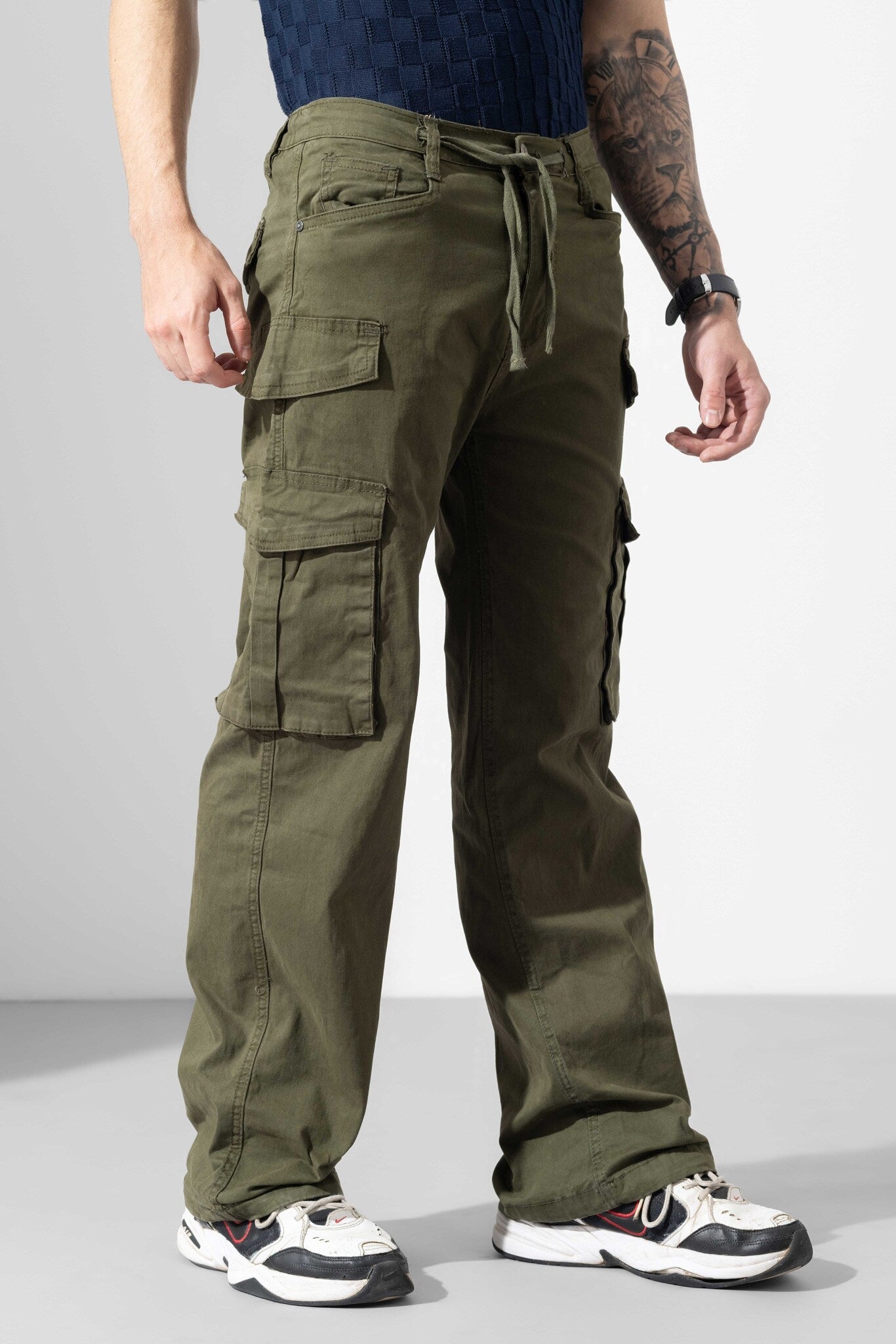 Dark Green Men Darwstring Cotton Cargo Pant
