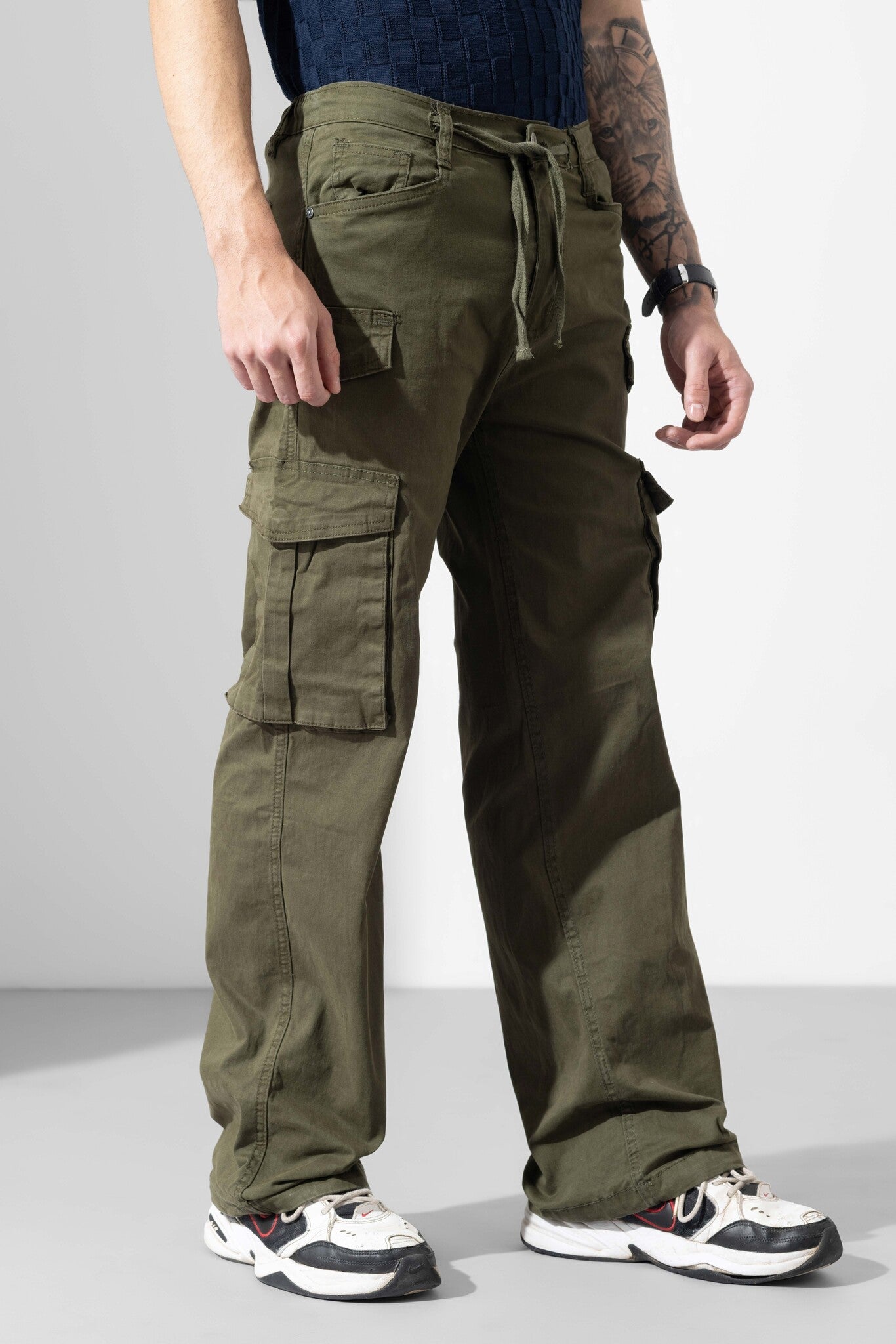 Dark Green Men Darwstring Cotton Cargo Pant