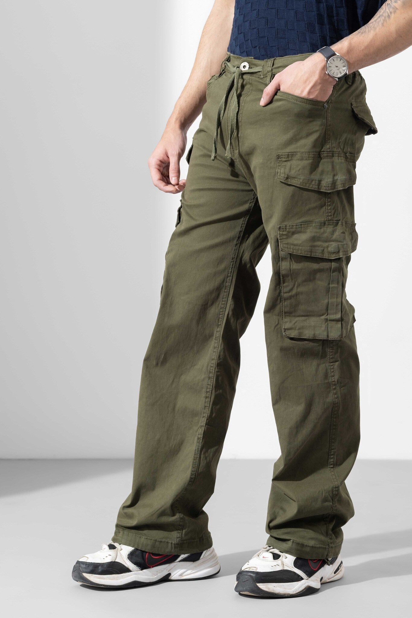 Dark Green Men Darwstring Cotton Cargo Pant