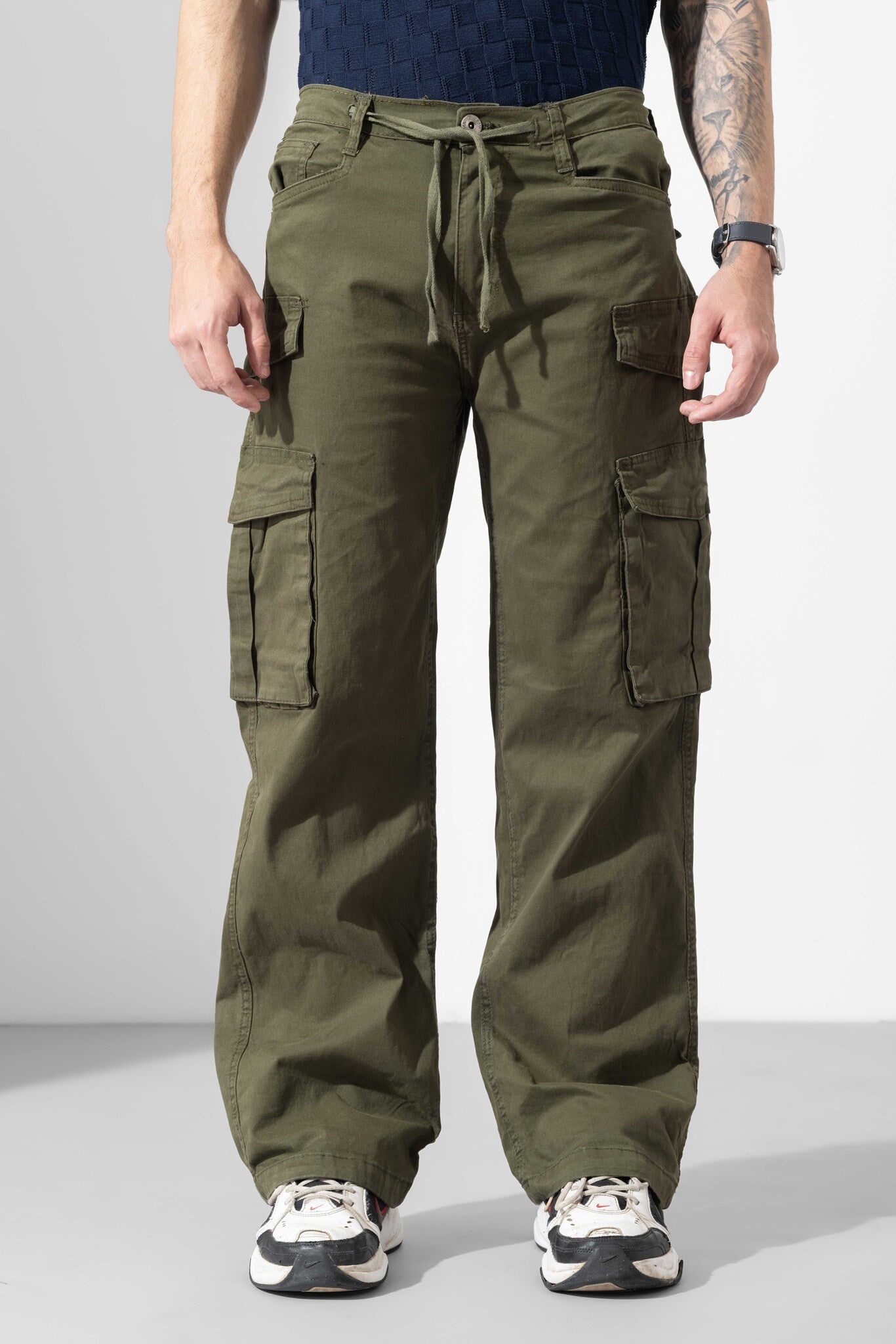 Dark Green Men Darwstring Cotton Cargo Pant