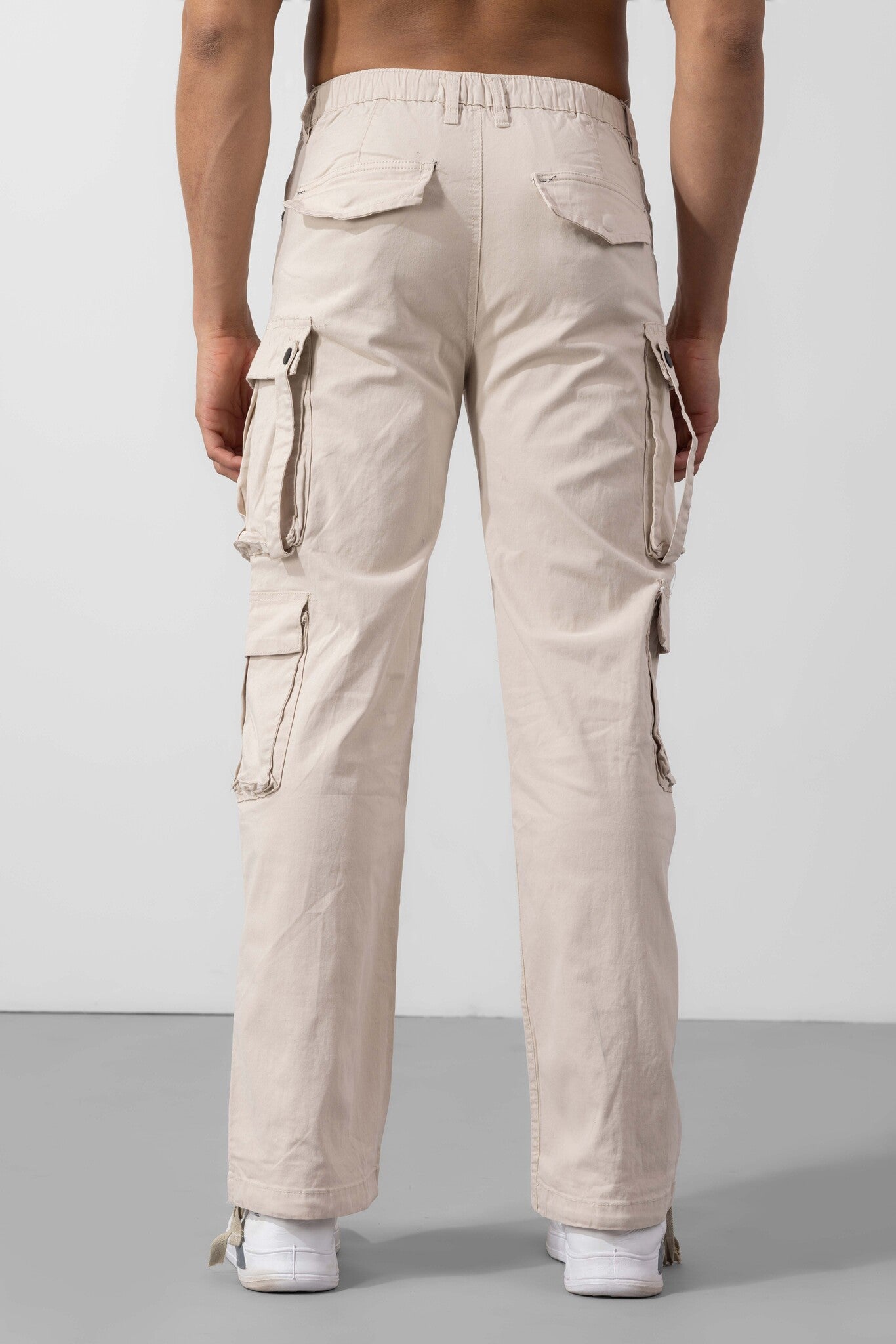 Cream Multi Pockets Cargo Pants