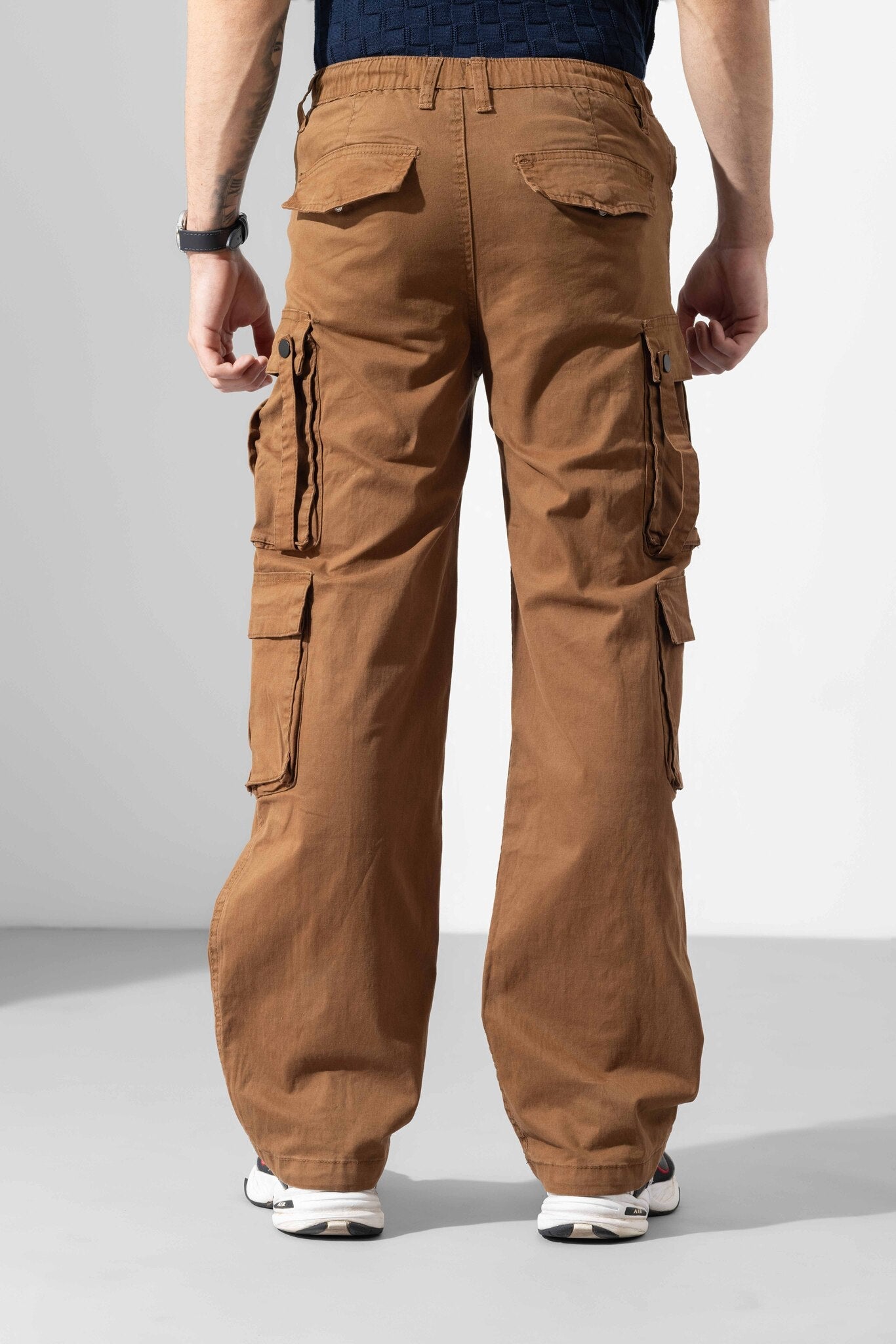 Dark Brown Men Drawstring Cotton Cargo Pant