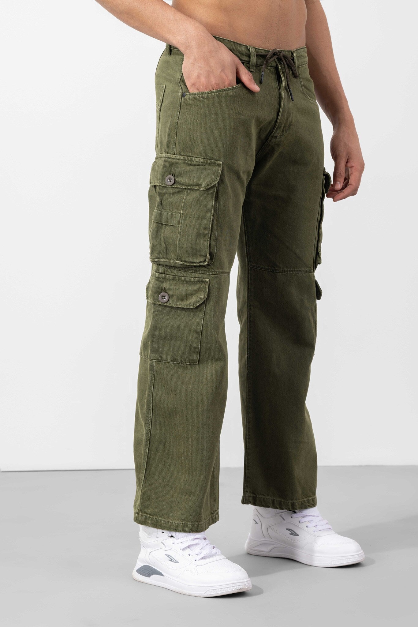 Olive Green Button Closure Multi Pocket Cargo Pant