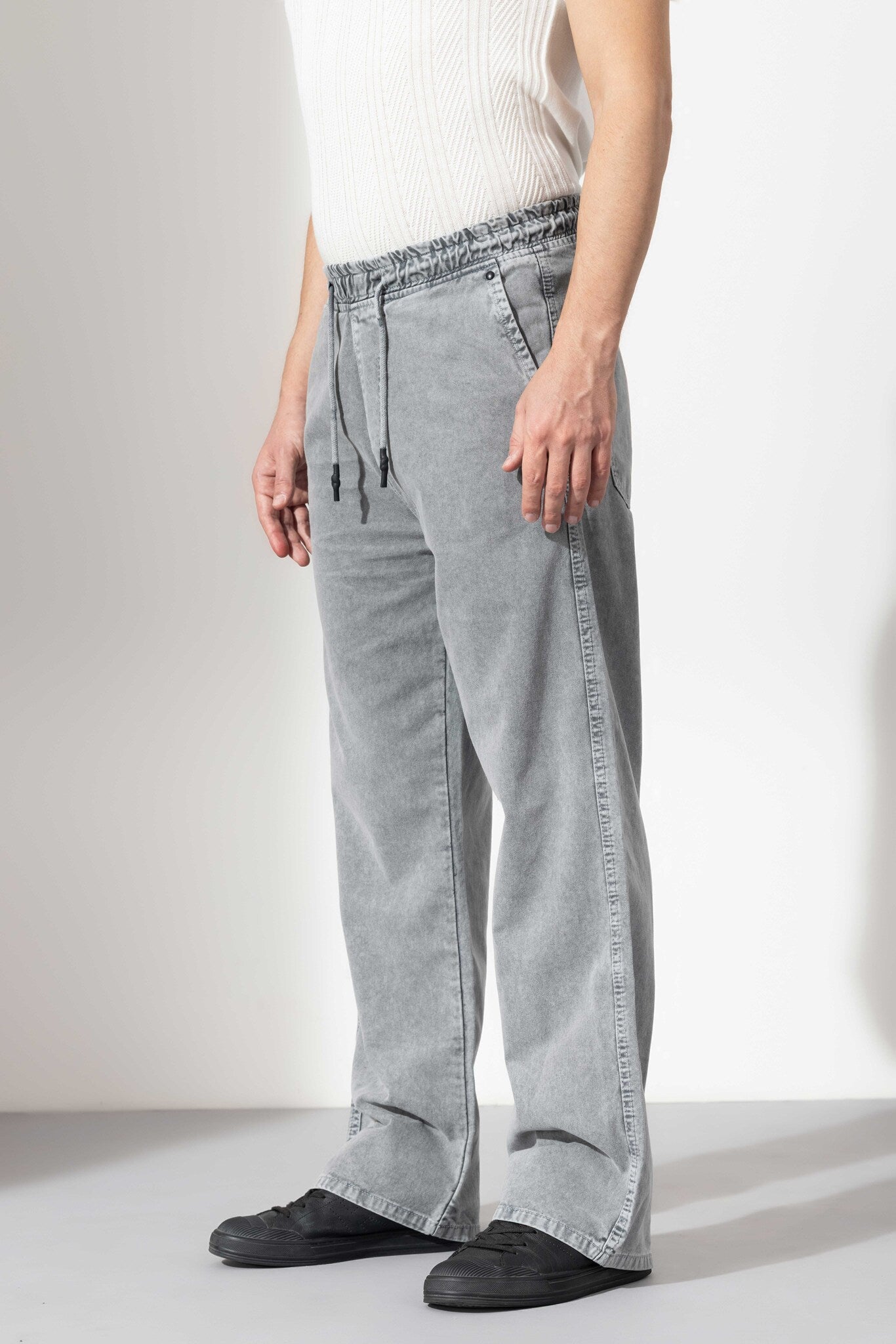 Grey Men Elasticated Waist Denim Jeans