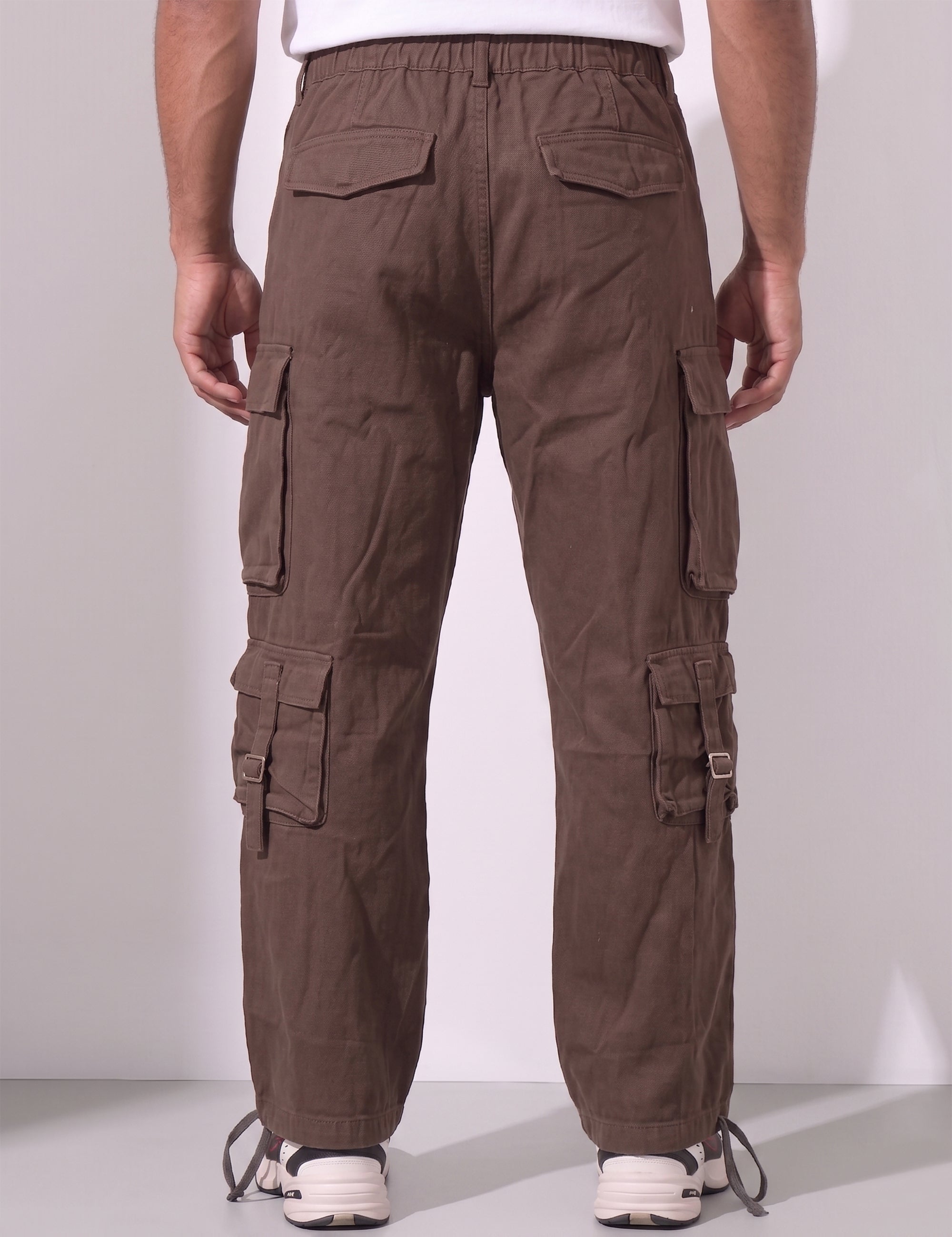 Brown Multi Pocket Button Closure Cargo Denim