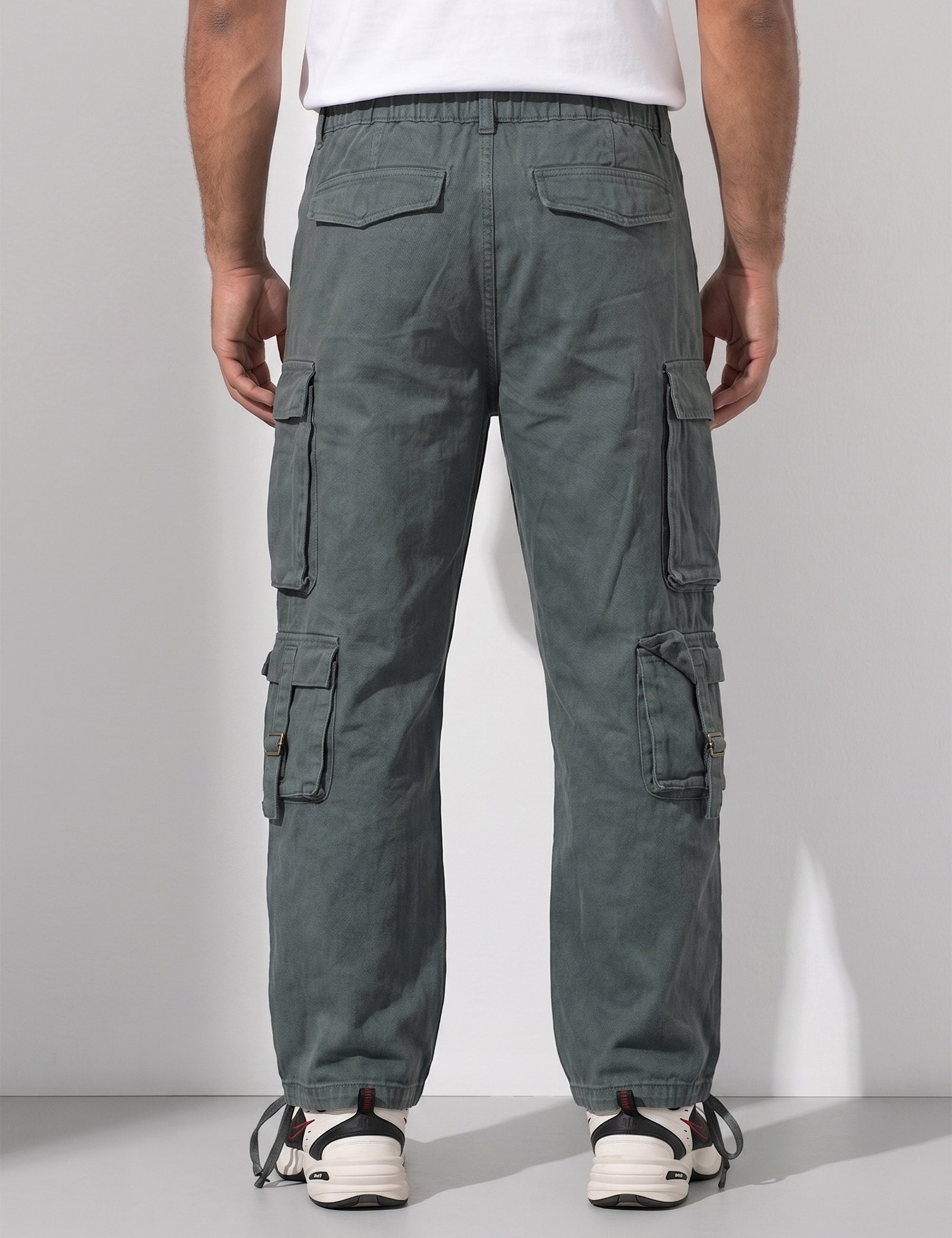 Steel Multi Pocket Button Closure Cargo Denim