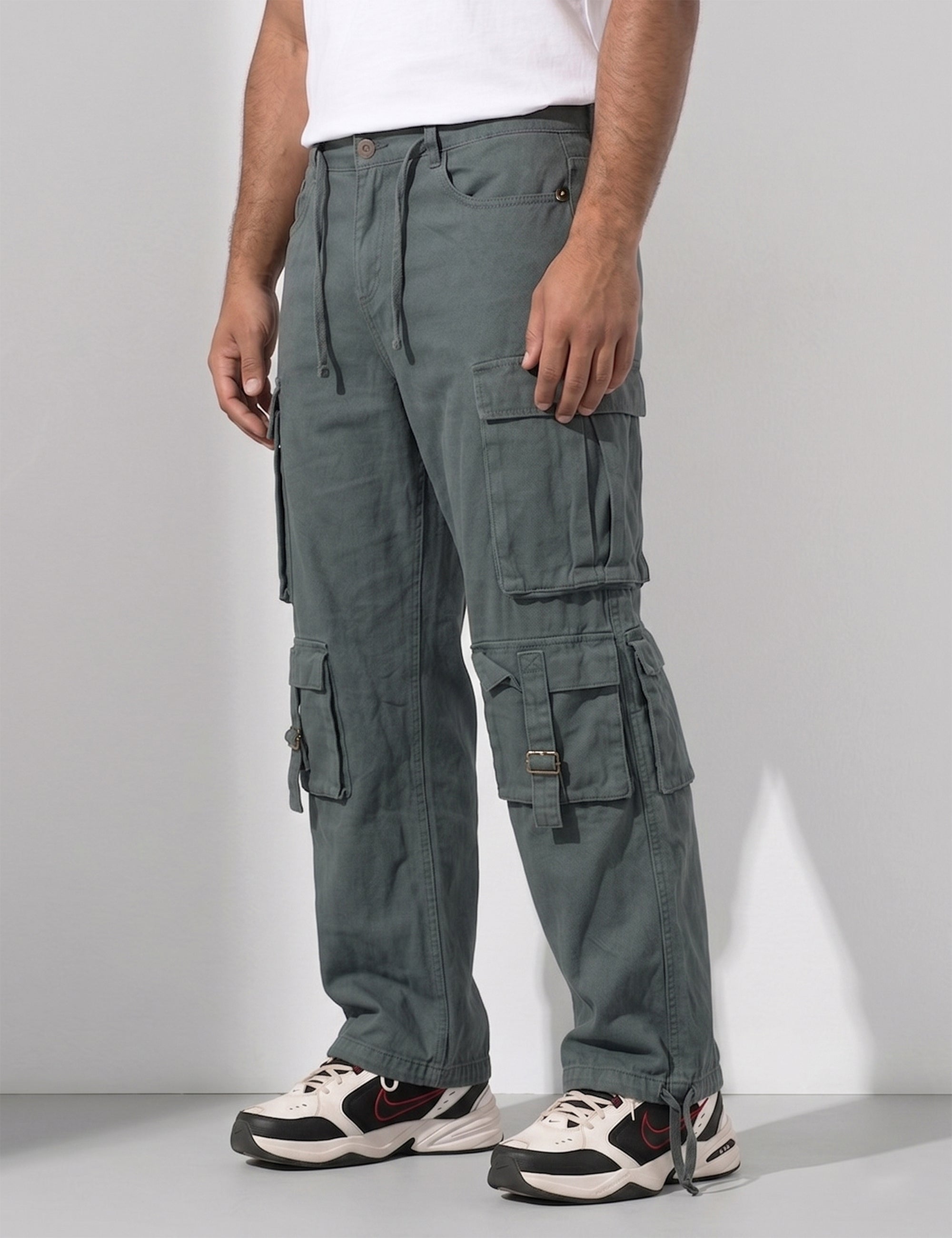 Steel Multi Pocket Button Closure Cargo Denim